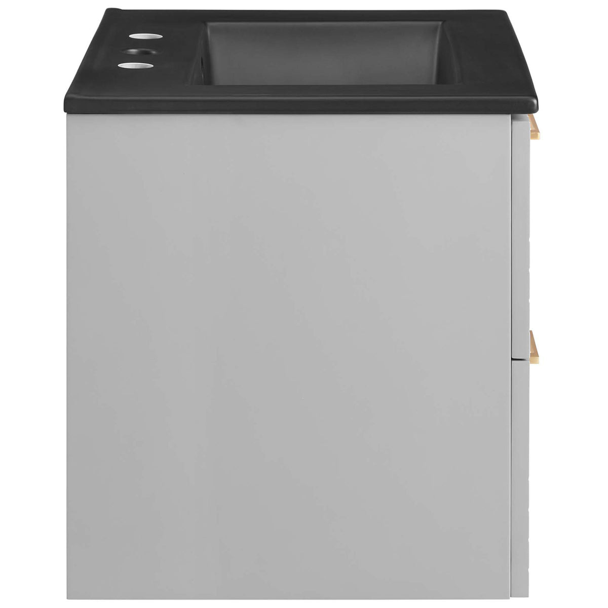 Slim side profile highlights the floating design and clean lines of this compact 24-inch vanity || EEI-5820-LGR-BLK || side_studio