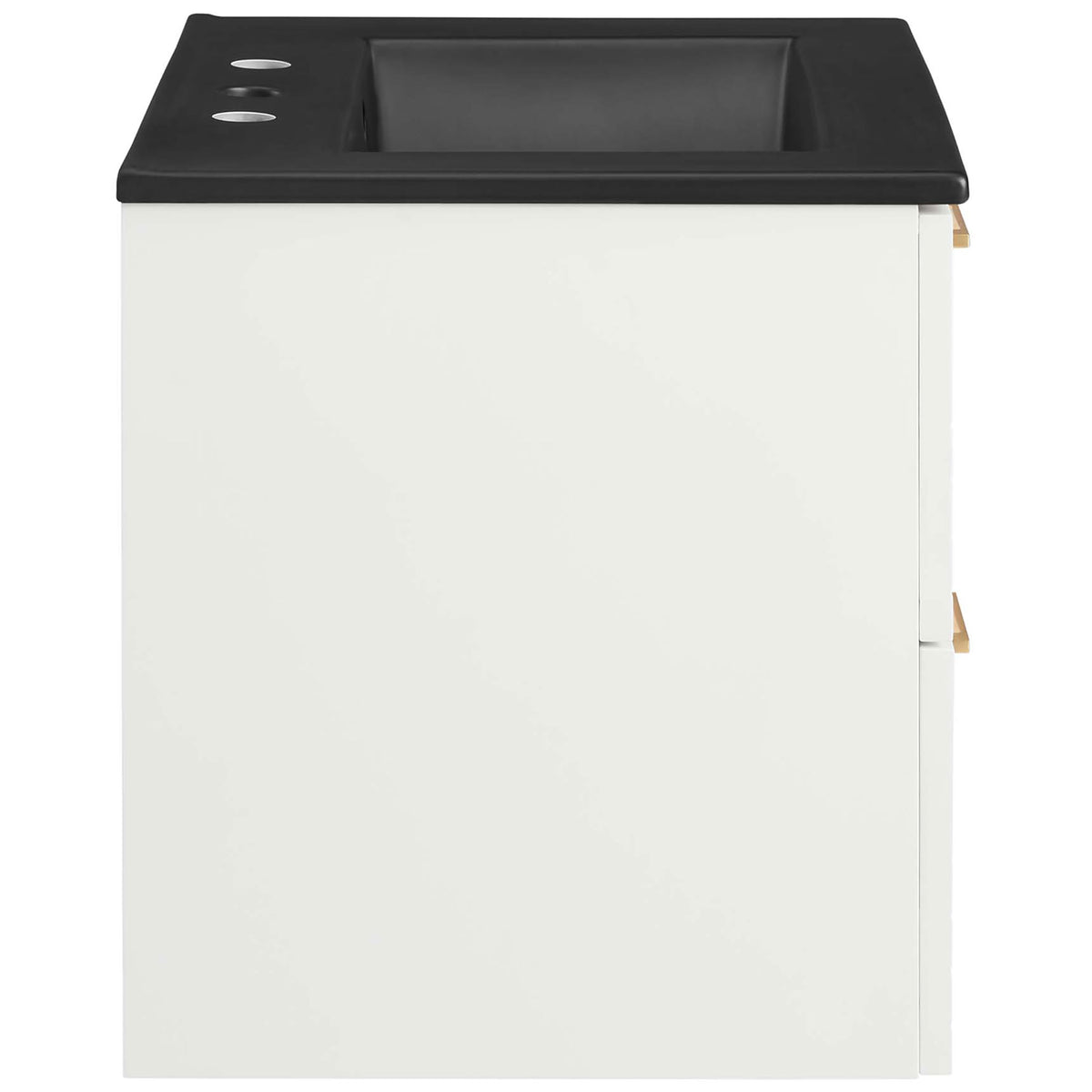 Clean side profile showcases the matte white cabinet and space-saving wall-mount design || EEI-5820-WHI-BLK || side_studio