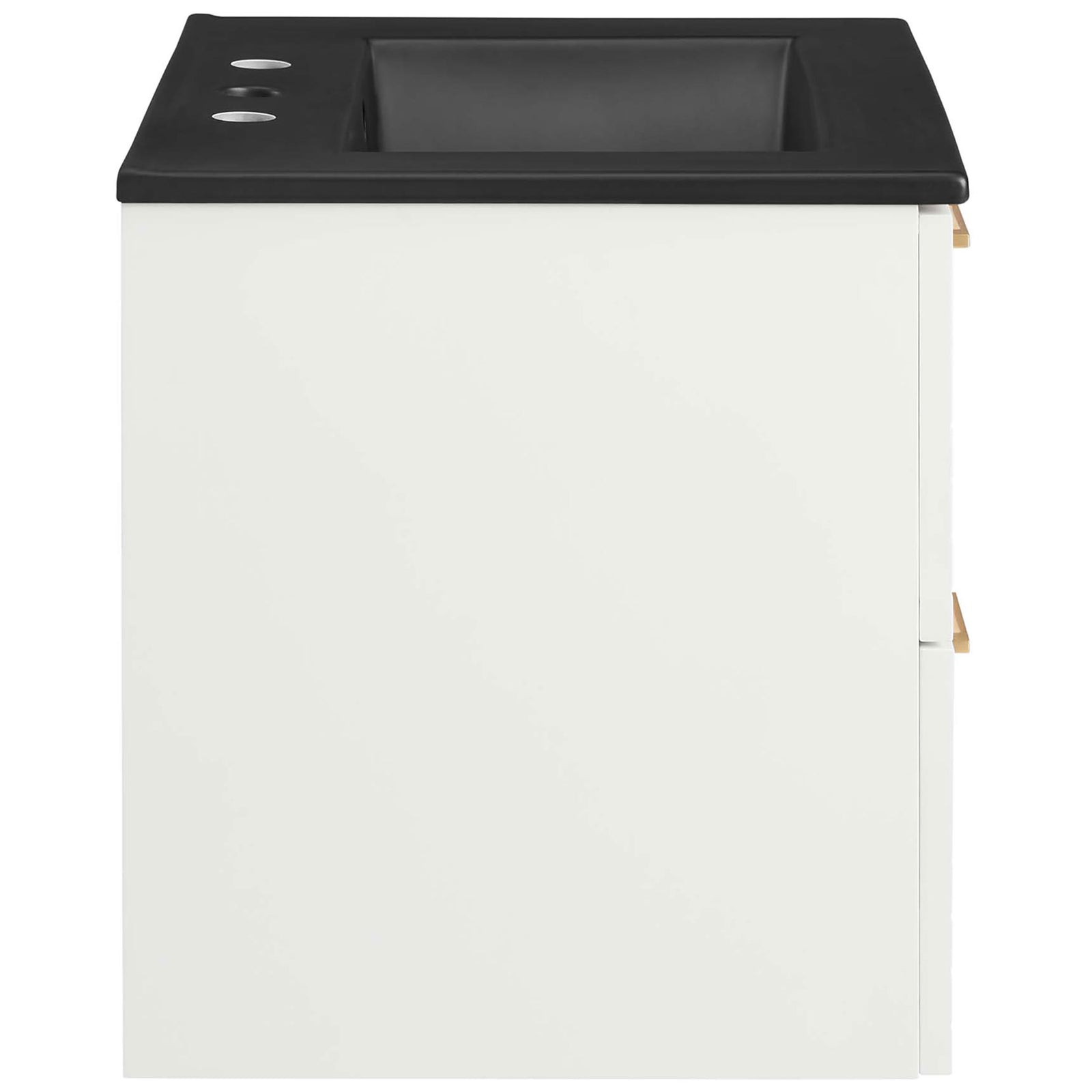 Clean side profile showcases the matte white cabinet and space-saving wall-mount design || EEI-5820-WHI-BLK || side_studio