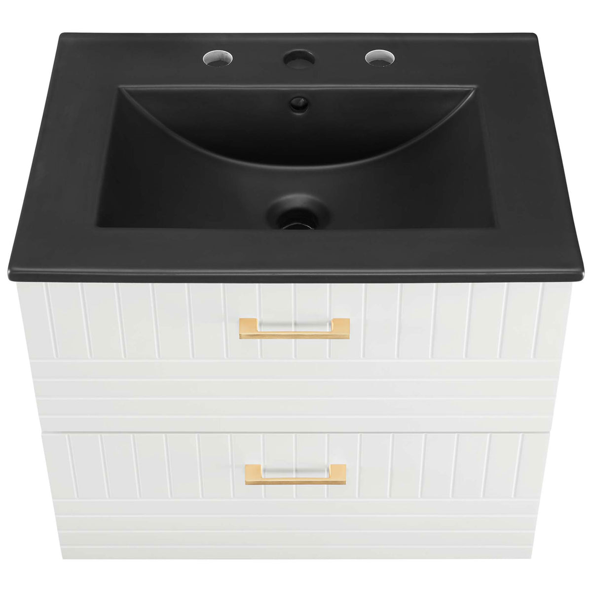 Spacious, easy-clean black basin with integrated countertop and 8-inch widespread faucet holes || EEI-5820-WHI-BLK || top_studio