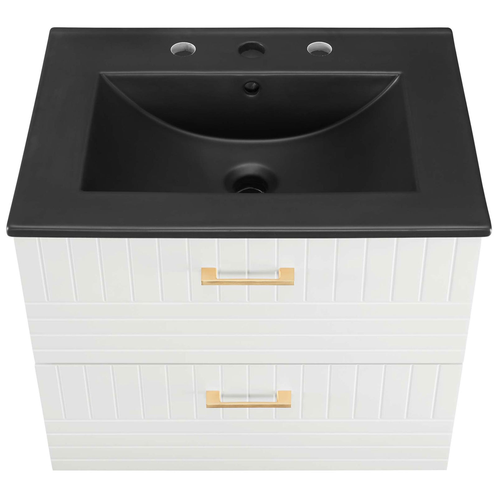 Spacious, easy-clean black basin with integrated countertop and 8-inch widespread faucet holes || EEI-5820-WHI-BLK || top_studio