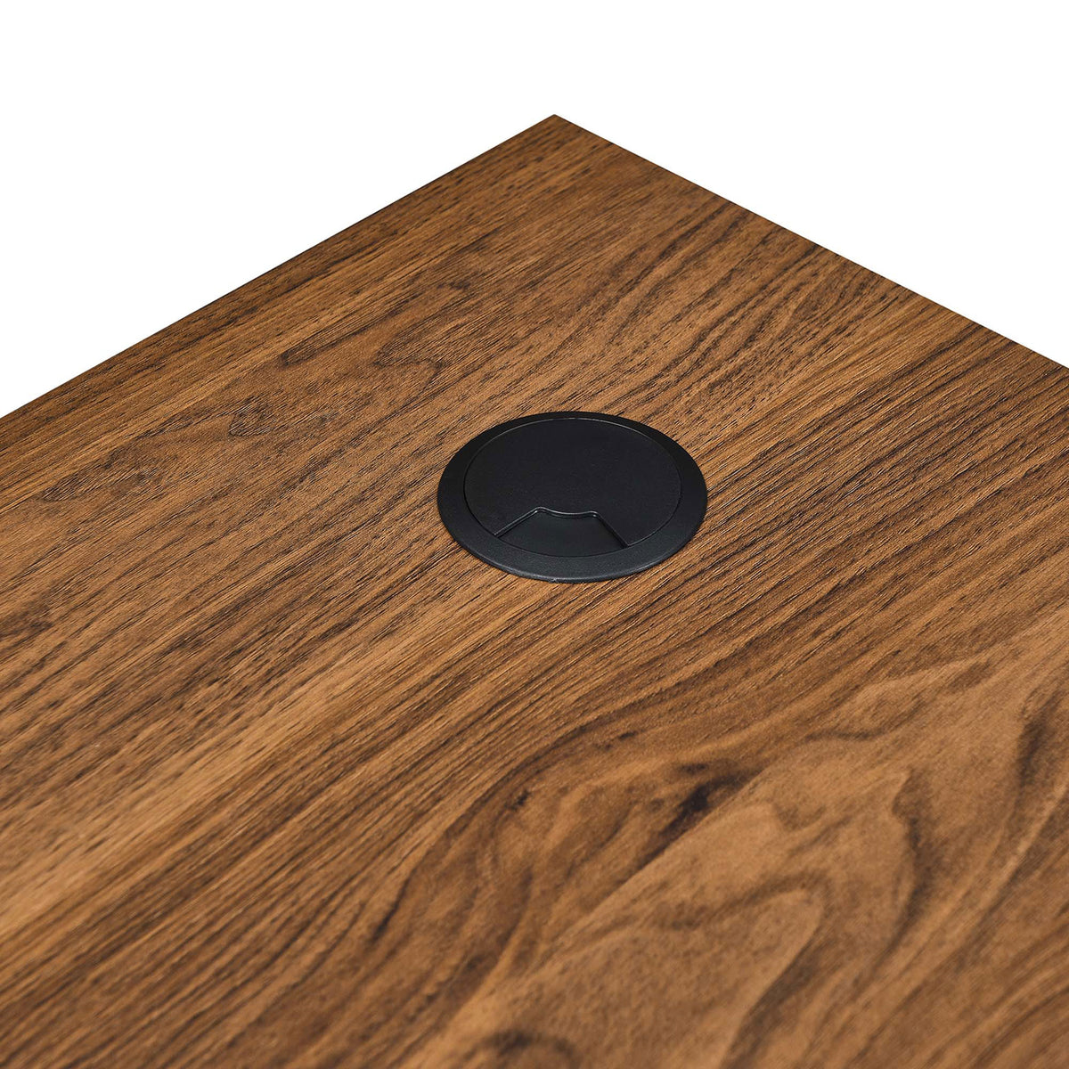 Integrated cord grommet keeps cables tidy and the desktop clutter-free. || EEI-5821-WAL || storage_studio