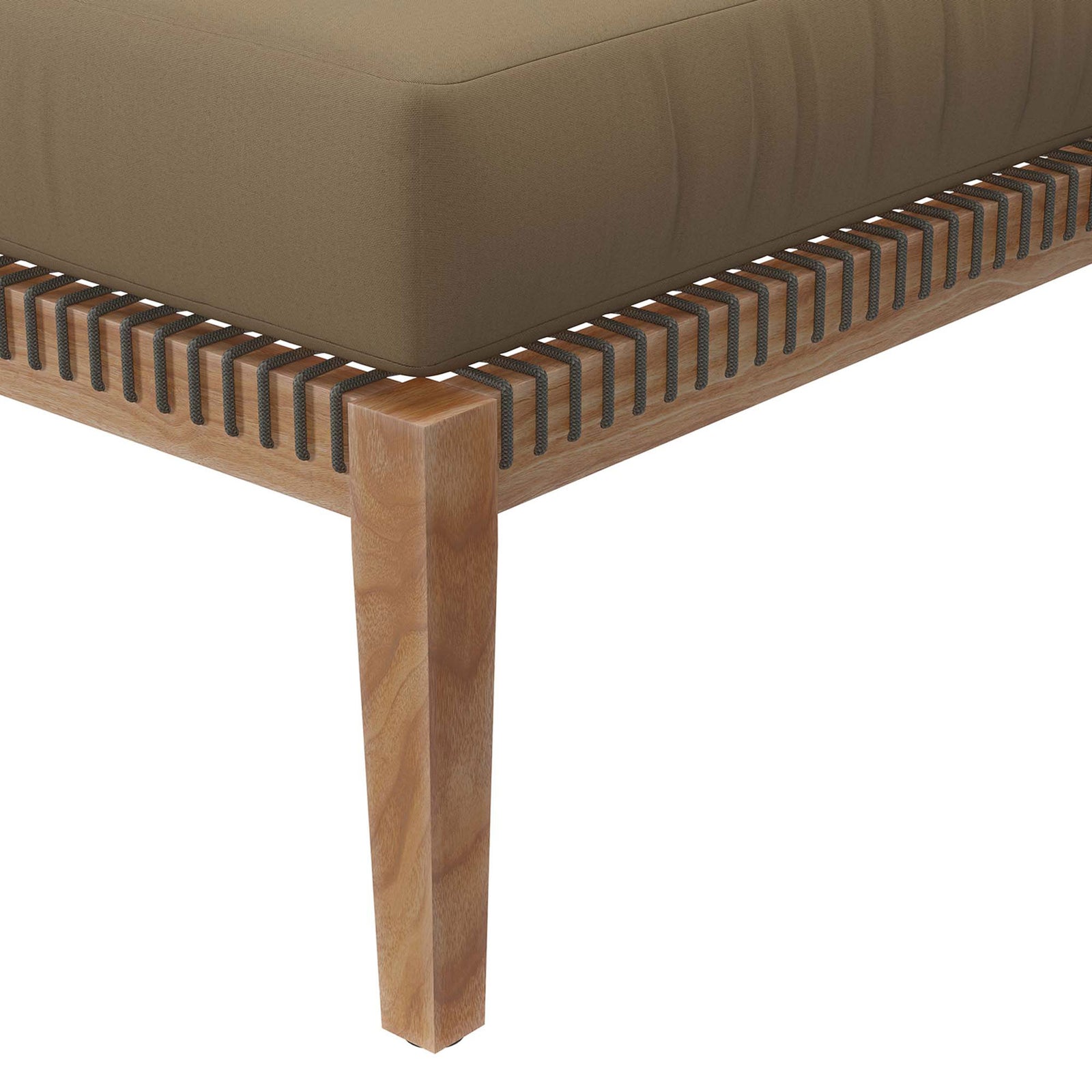 Smooth light brown cushion resting on the supportive woven rope teak platform || EEI-5854-GRY-LBR || detail_studio