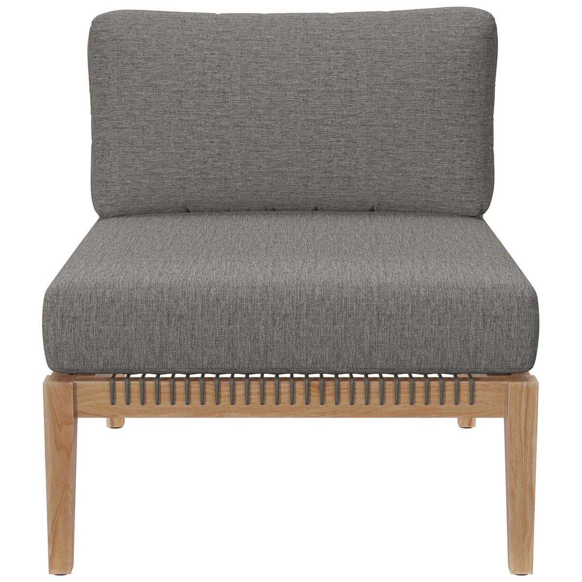 Gray graphite outdoor teak armless chair with deep cushions for relaxed poolside lounging || EEI-5856-GRY-GPH || front_studio