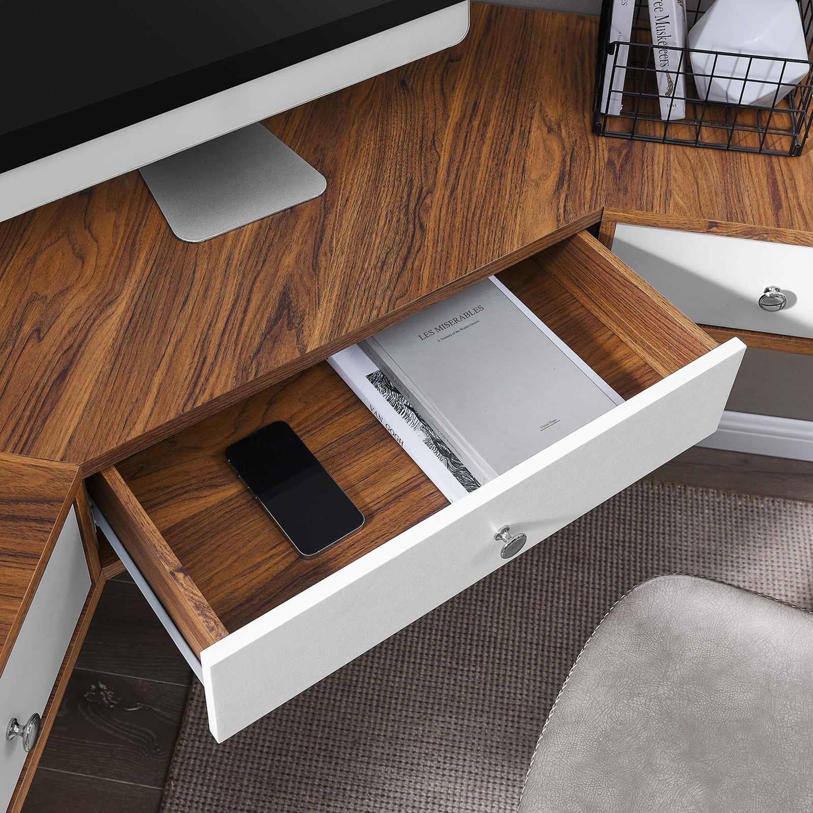 Everyday organization made simple with full-extension drawers || EEI-5862-WAL-WHI || storage_open_room