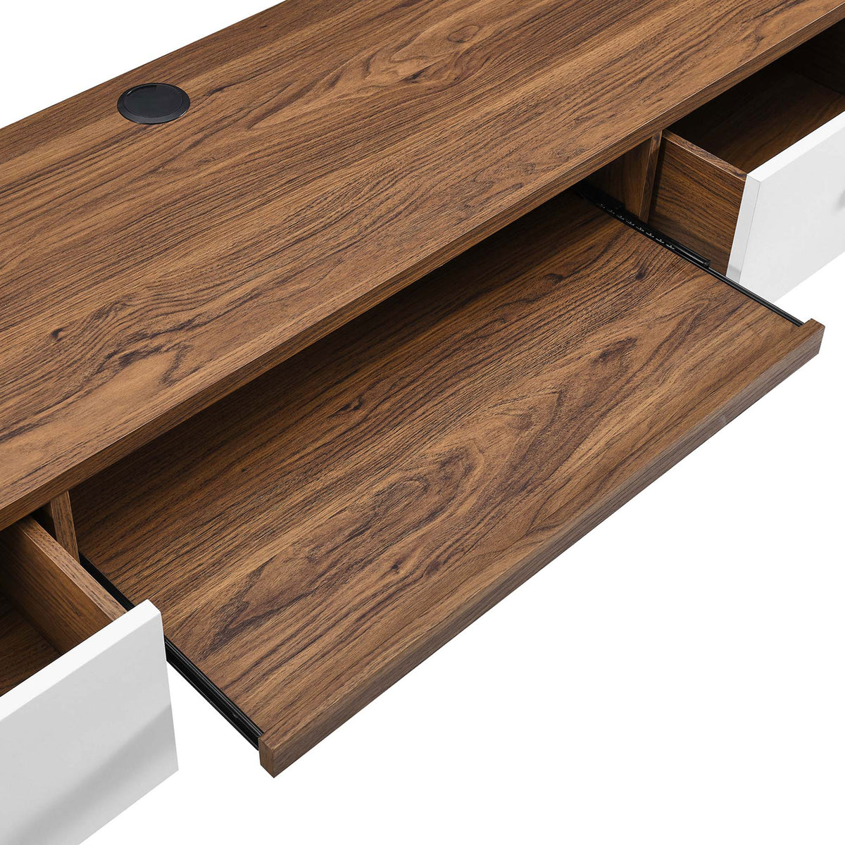 Pull-out keyboard tray keeps your desktop clear and ergonomics on point || EEI-5864-WAL-WHI || storage_open_studio