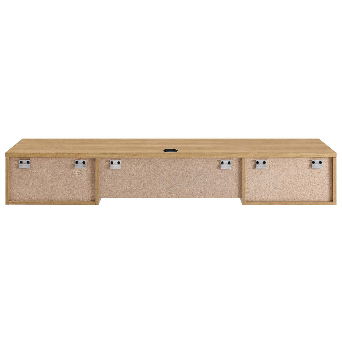 Wall-mount brackets and cable port keep wires tidy and installation secure. || EEI-5865-OAK || back_studio