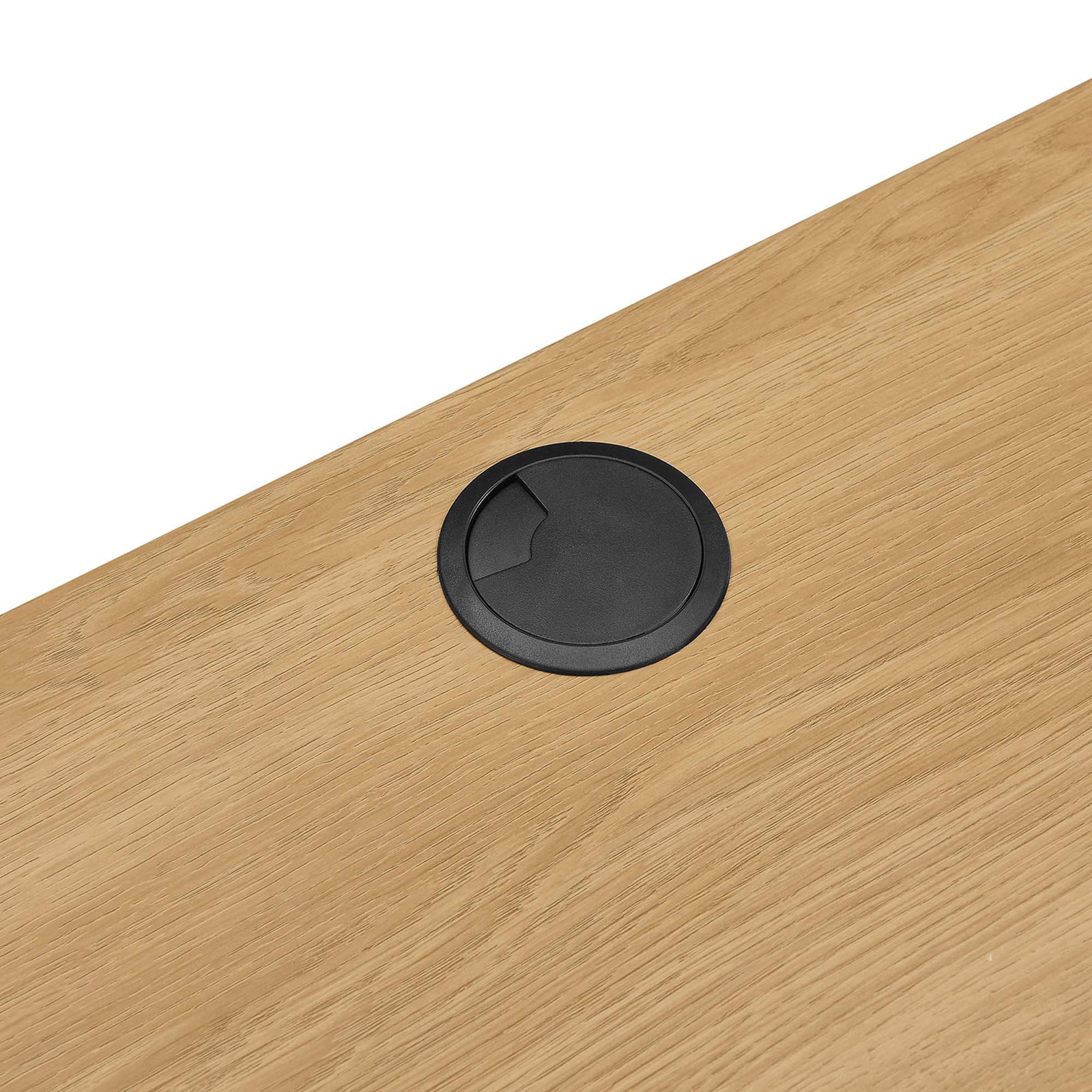 Integrated cable grommet streamlines device charging and cord routing. || EEI-5865-OAK || storage_studio