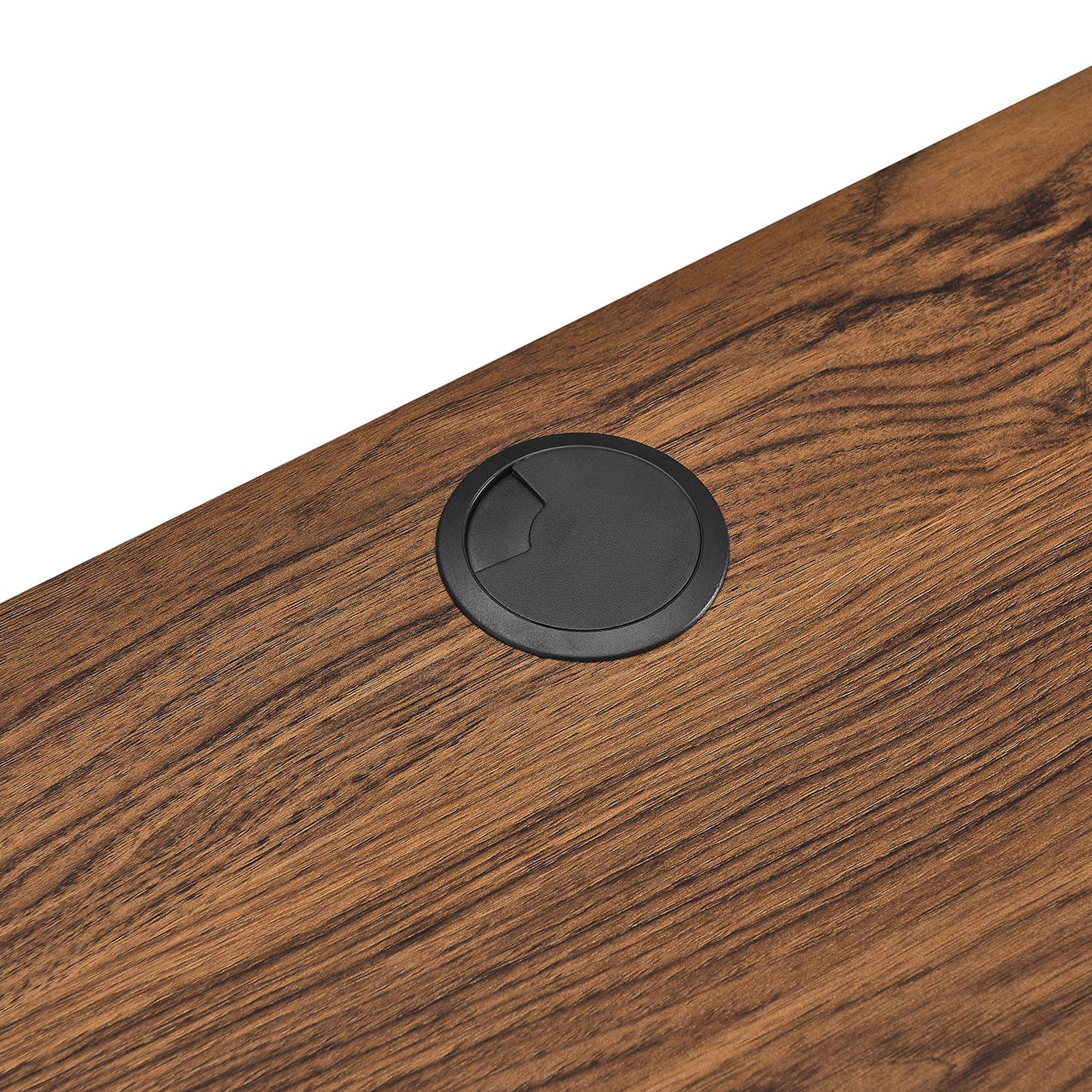 Built-in cable management grommet keeps cords organized and out of sight. || EEI-5865-WAL || storage_studio