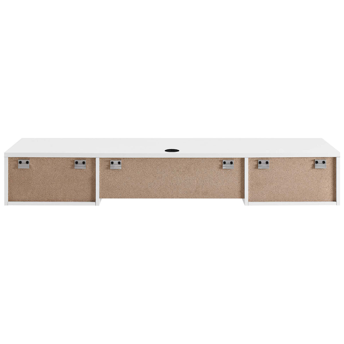 Rear view highlights the wall-mount brackets and sturdy back panels for secure installation || EEI-5865-WHI || back_studio
