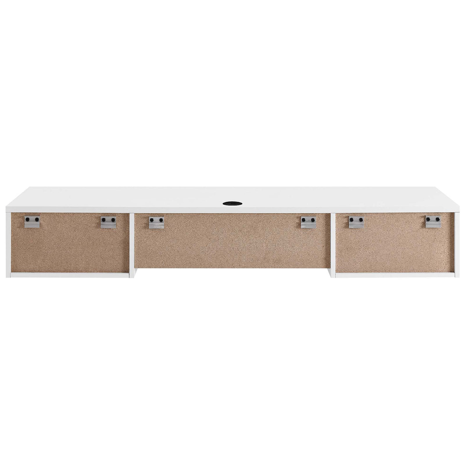 Rear view highlights the wall-mount brackets and sturdy back panels for secure installation || EEI-5865-WHI || back_studio
