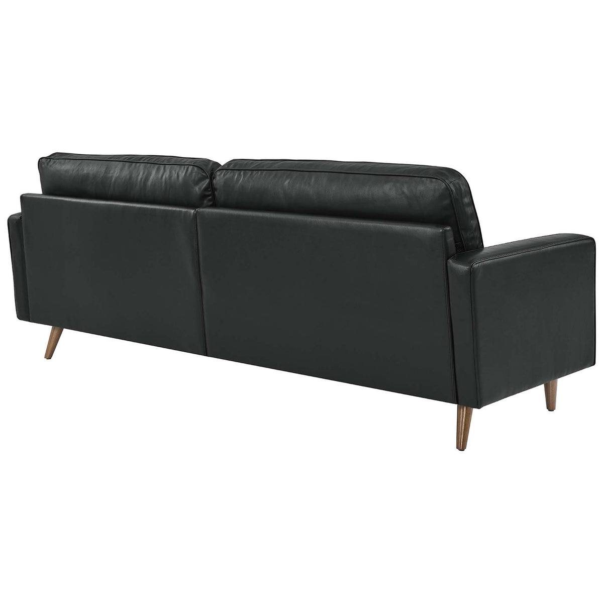 Cleanly upholstered black leather back and extended frame make this 88 inch Valour sofa ideal for open concept layouts. || EEI-5871-BLK || back_angle_studio