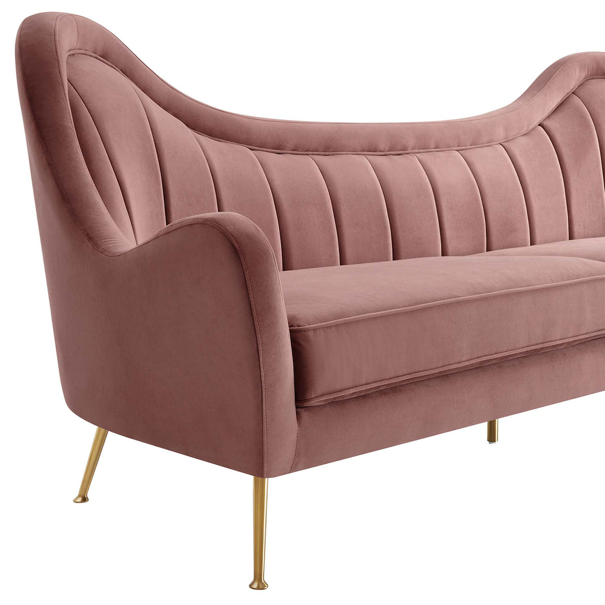 Channel-tufted dusty rose velvet seat and back cushions with plush, supportive padding. || EEI-5874-DUS || detail_studio