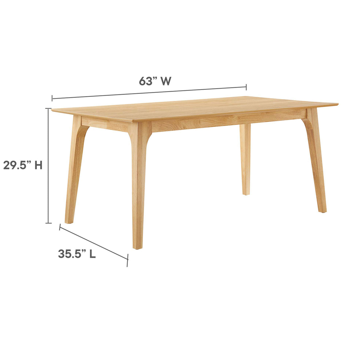 Oak dining table with labeled length, width, and height measurements for easy size planning || EEI-6017-OAK-OAK || dimension_studio