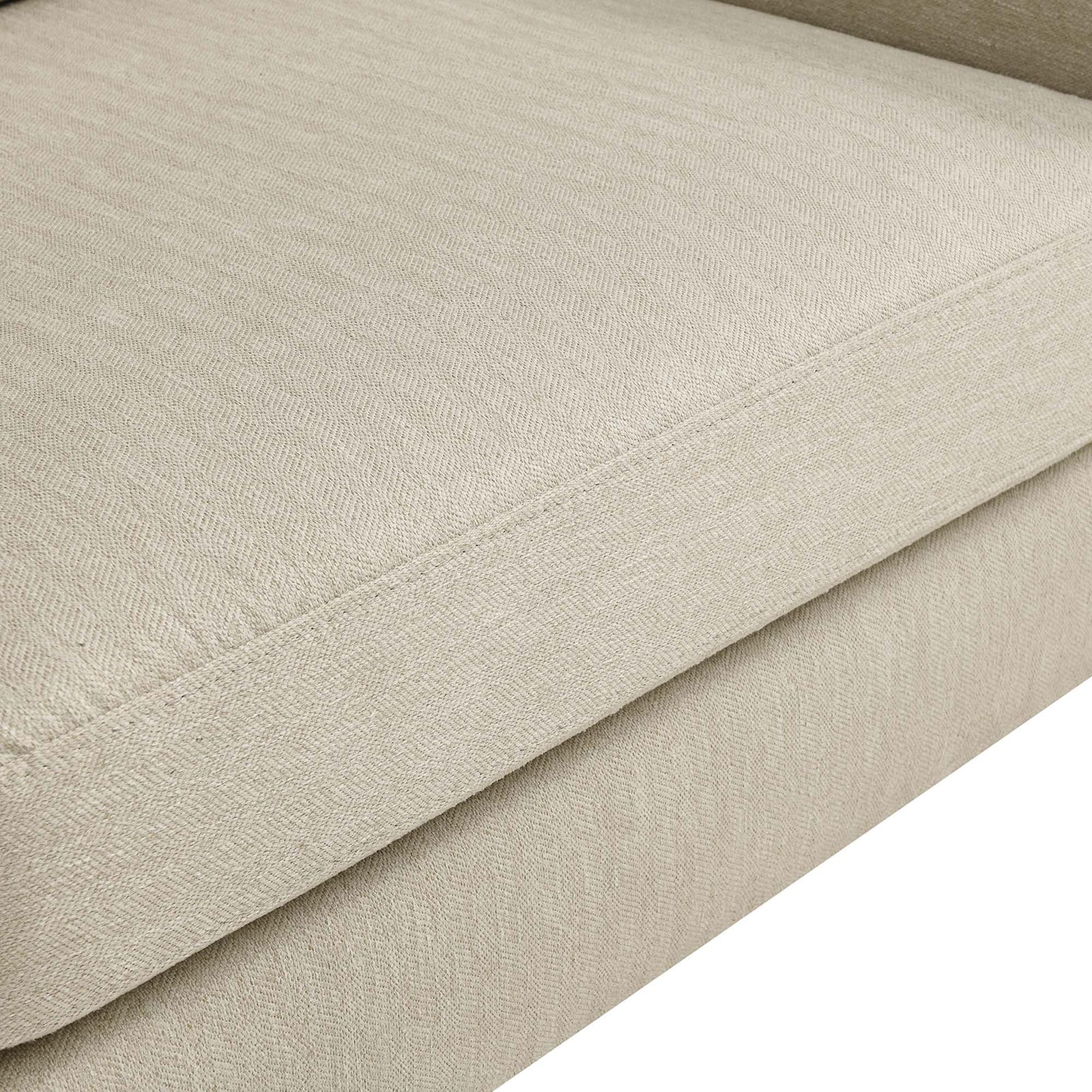 Close-up of loveseat seat cushions with neatly tailored seams and soft texture || EEI-6021-BEI || detail_studio