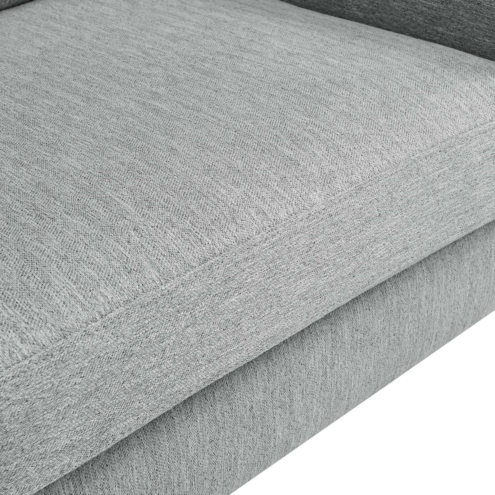 Seat cushion of the Corland loveseat featuring soft textured light gray fabric for everyday comfort || EEI-6021-LGR || detail_studio