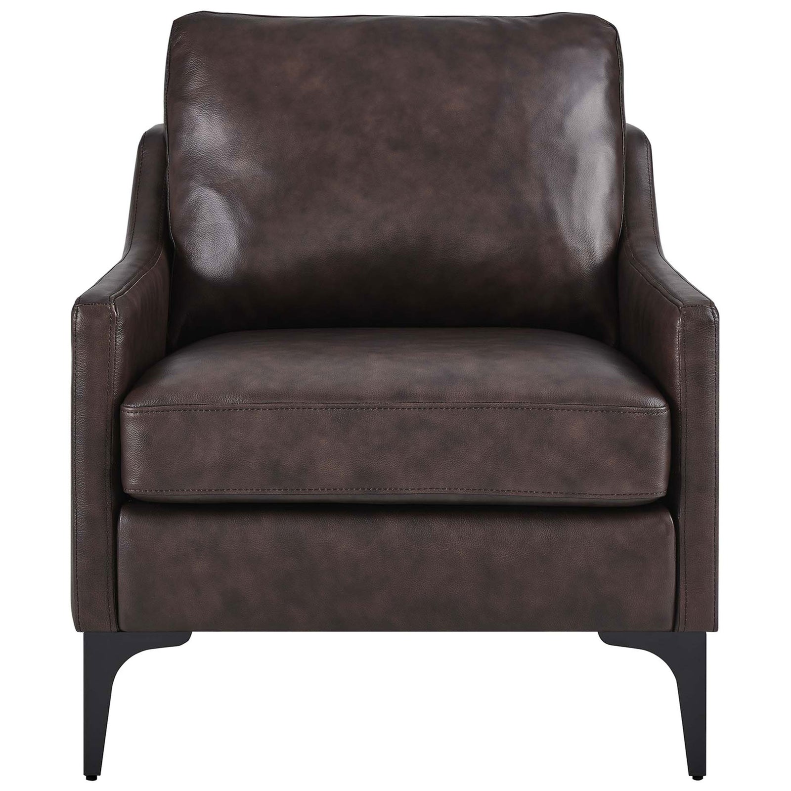 Plush pillow back and generously cushioned seat deliver inviting comfort in rich brown leather || EEI-6022-BRN || front_studio