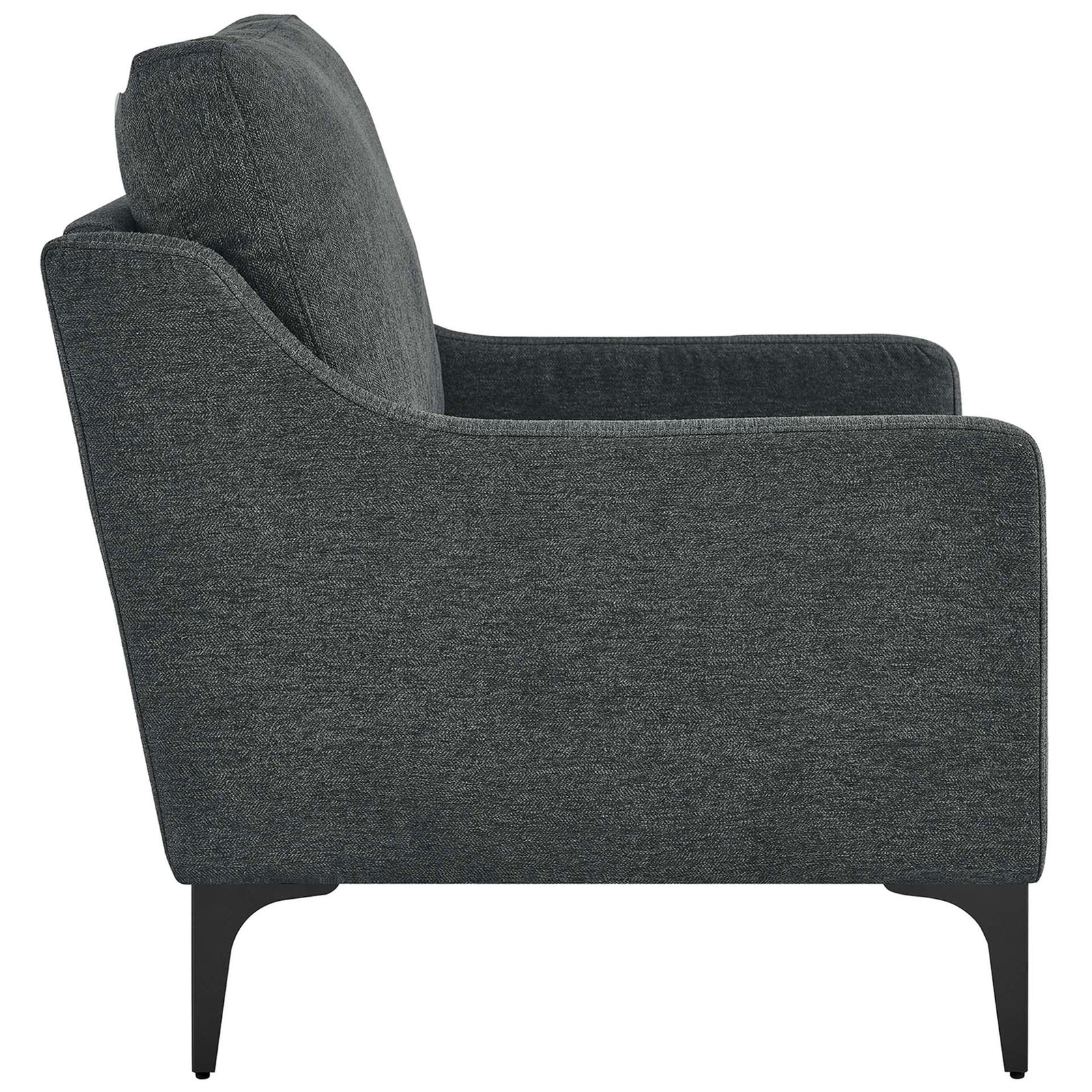 Streamlined profile with gently sloped arms and slim black metal legs || EEI-6023-CHA || side_studio