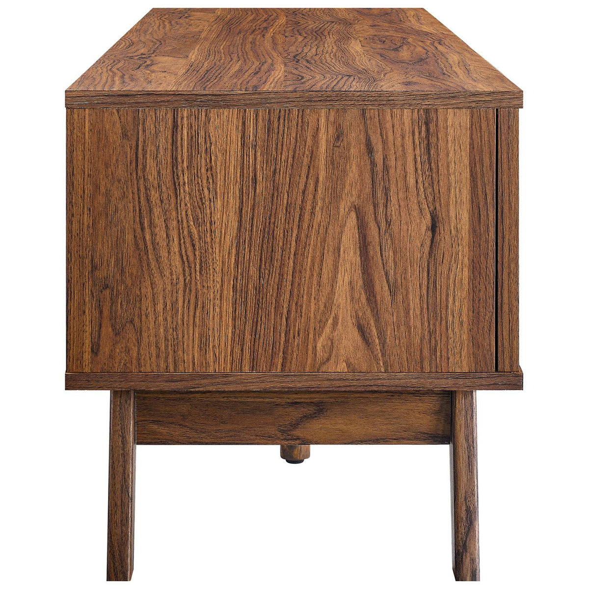 Wide walnut tv stand showcasing rich wood grain side panel and sturdy leg base || EEI-6040-WAL || side_studio
