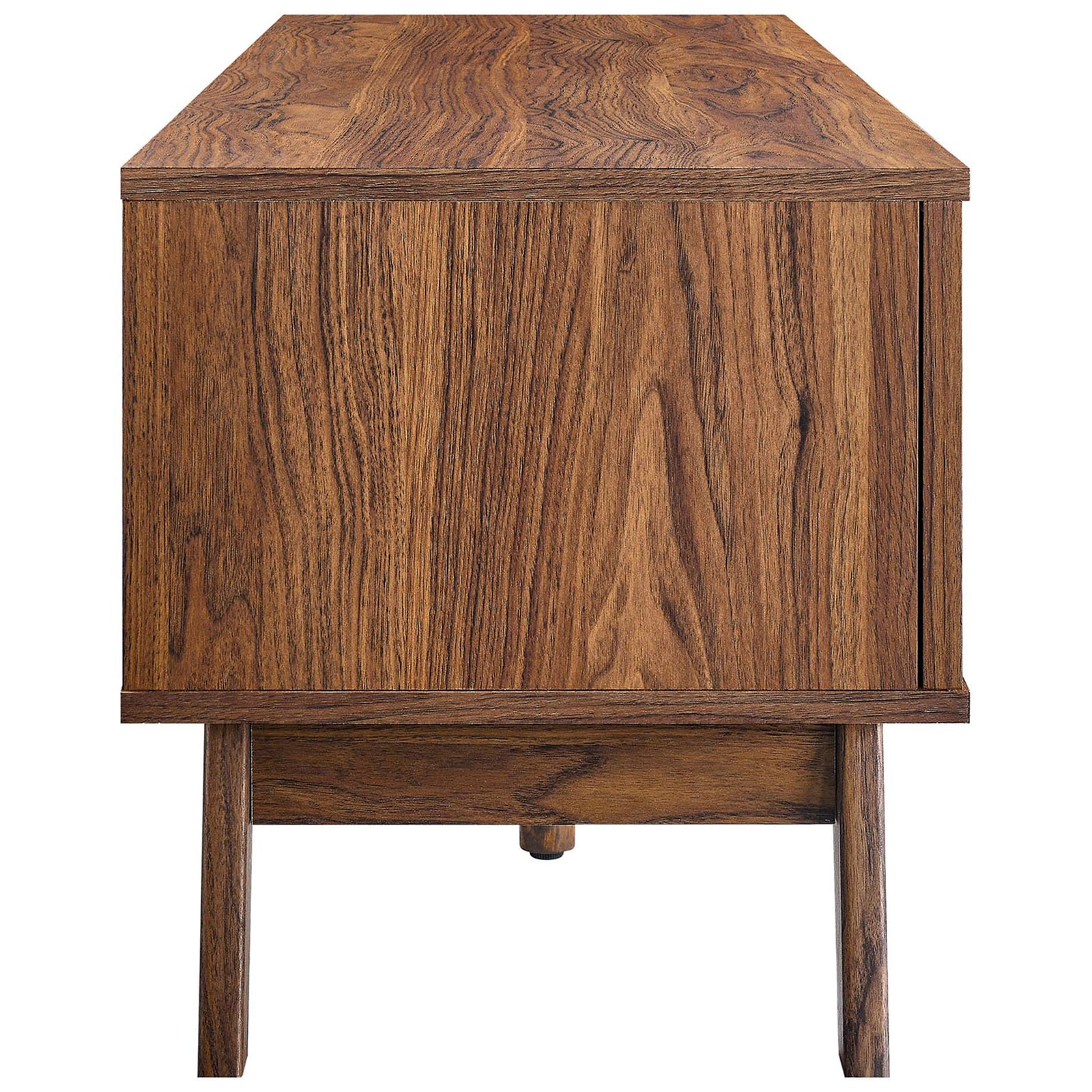 Wide walnut tv stand showcasing rich wood grain side panel and sturdy leg base || EEI-6040-WAL || side_studio