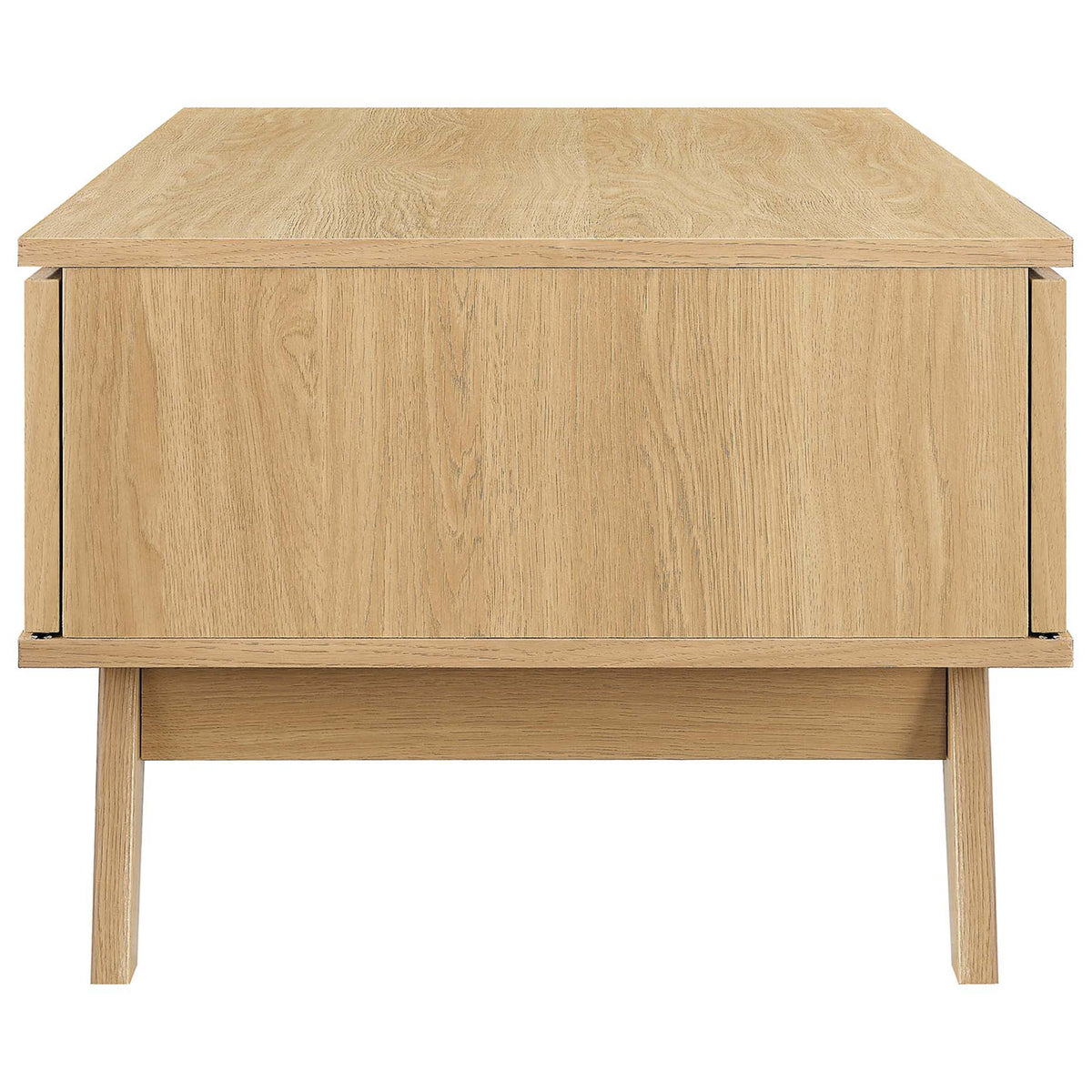 Clean-lined silhouette highlights the oak finish and tapered splayed legs || EEI-6041-OAK || side_studio