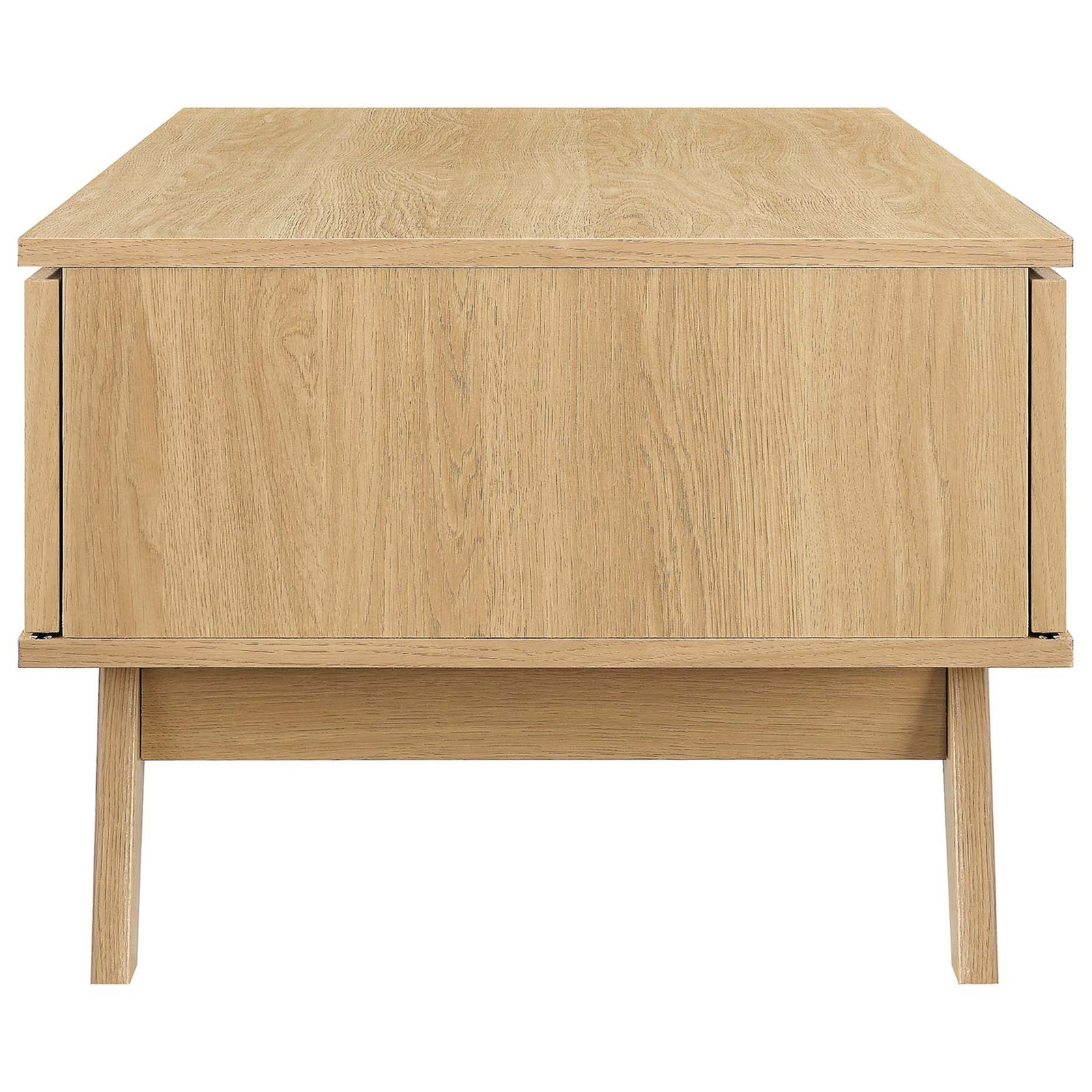 Clean-lined silhouette highlights the oak finish and tapered splayed legs || EEI-6041-OAK || side_studio