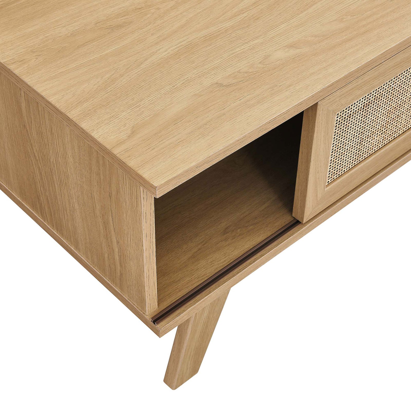 Smooth oak wood grain finish with precision joinery and a sliding door track for effortless movement || EEI-6041-OAK || storage_studio
