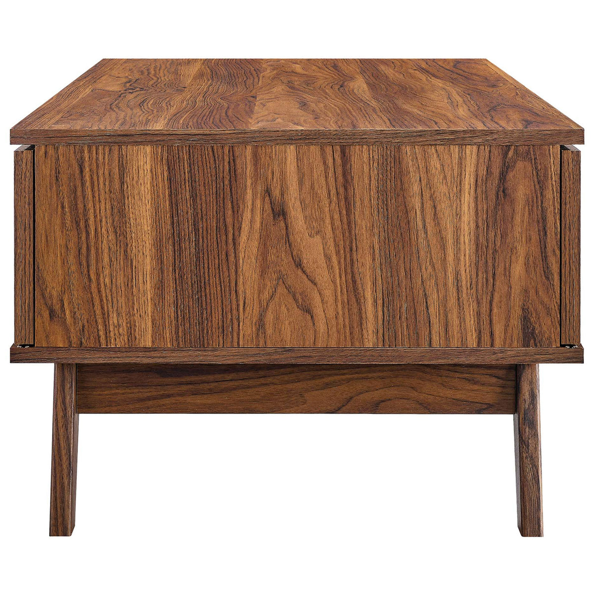Clean-lined walnut silhouette with rich wood grain and splayed legs || EEI-6041-WAL || side_studio