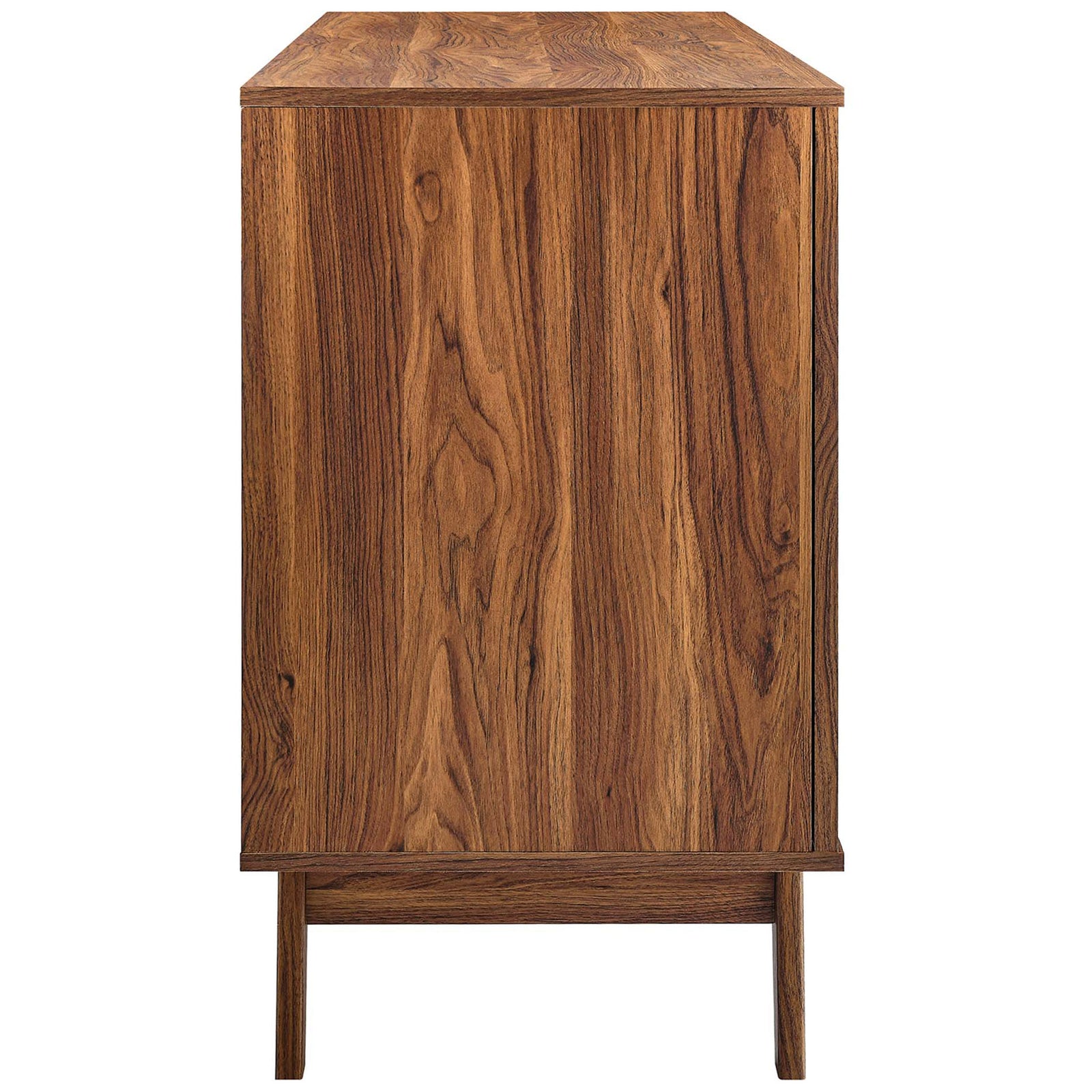 Side view of the walnut sideboard highlighting the rich wood grain and clean, modern silhouette || EEI-6043-WAL || side_studio