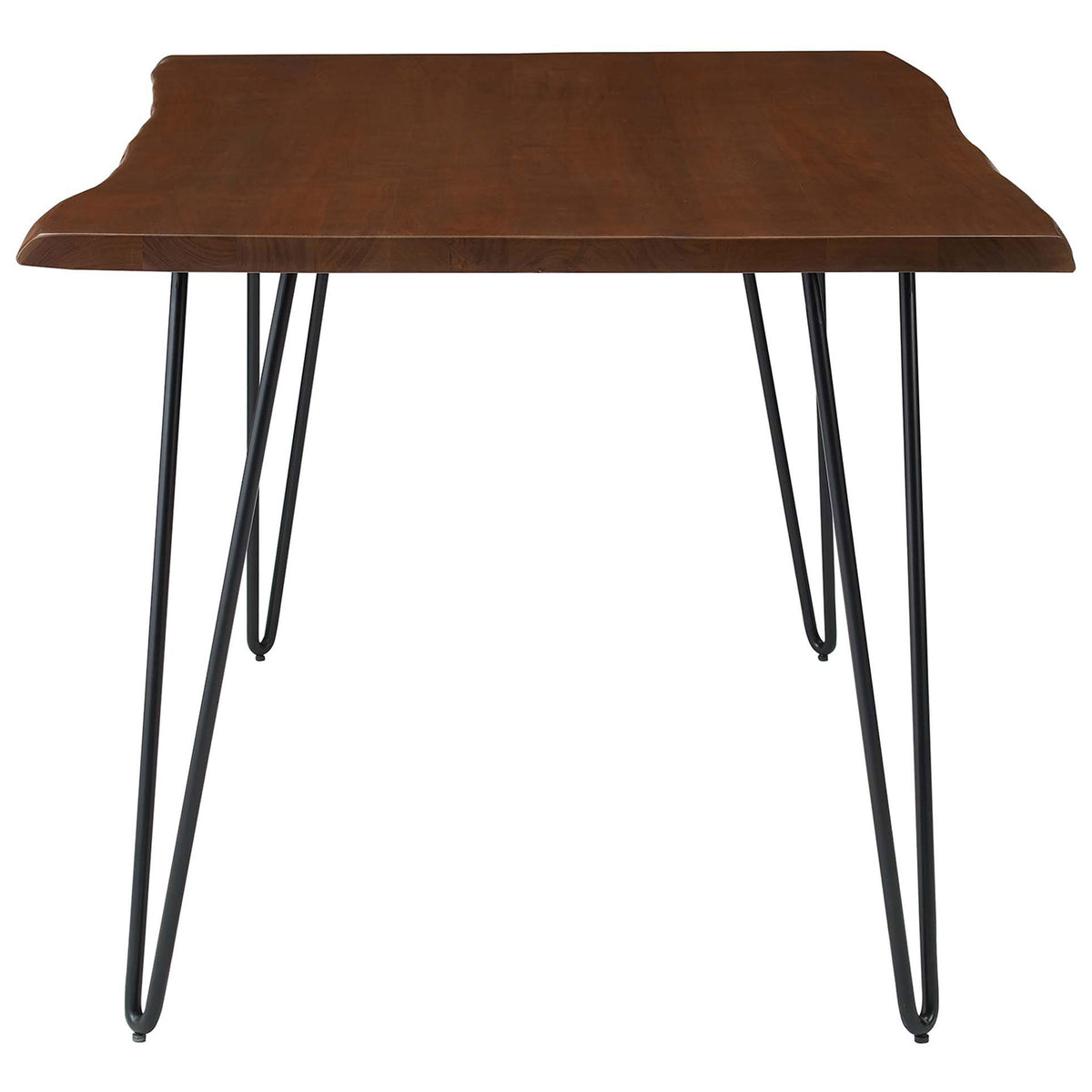 Compact live edge dining table highlighting the sculpted acacia tabletop and slender black legs. || EEI-6059-BLK-WAL || side_studio