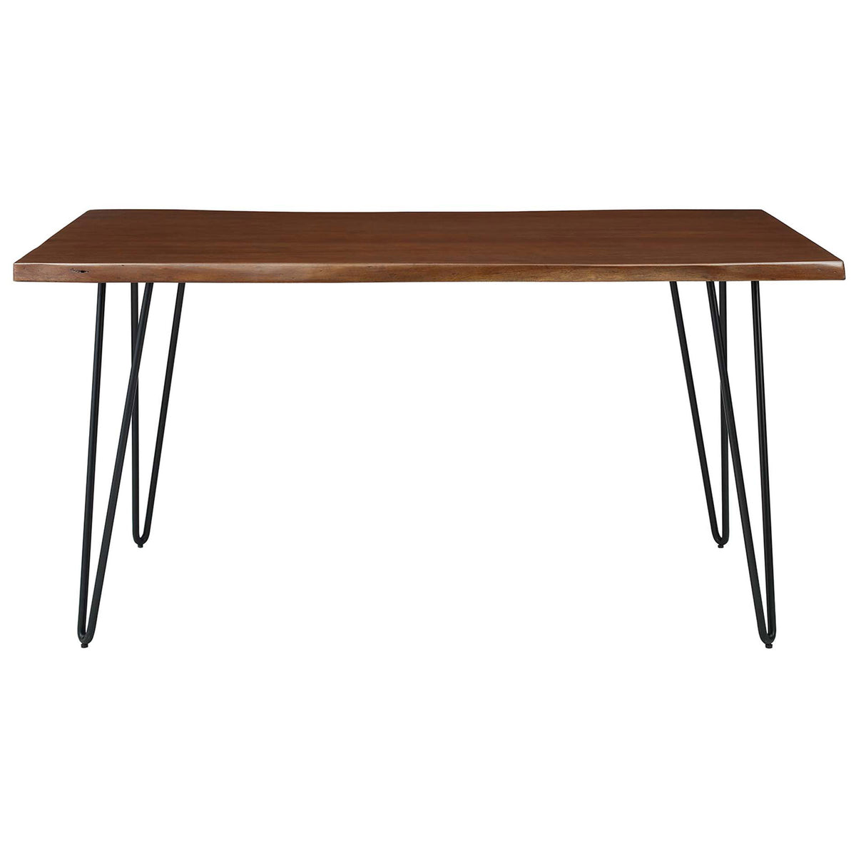 Live edge acacia wood dining table with slim black hairpin legs for a warm, modern dining room. || EEI-6059-BLK-WAL || front_studio