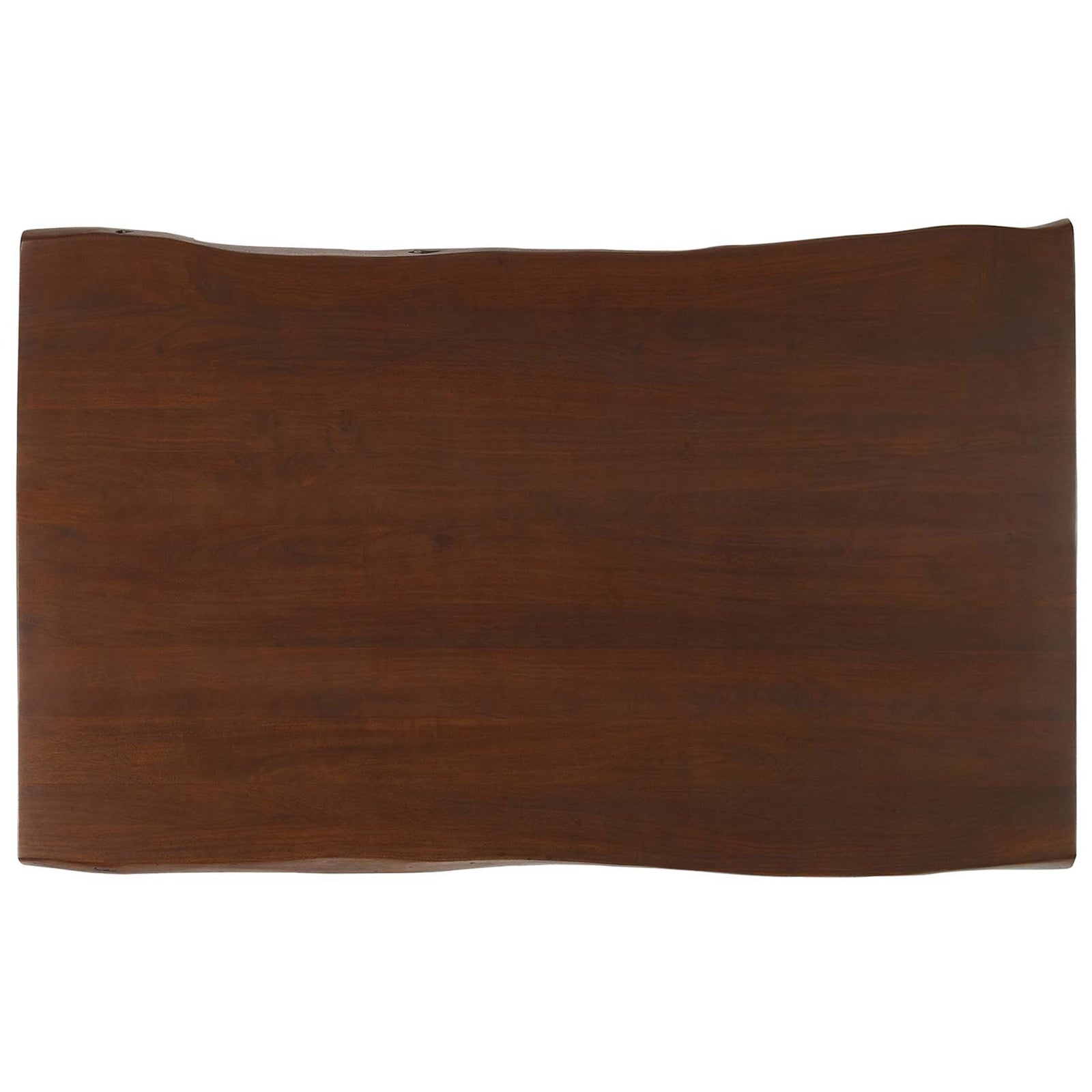 Solid acacia live edge tabletop with flowing wood grain and warm walnut tone across the full surface. || EEI-6059-BLK-WAL || top_studio
