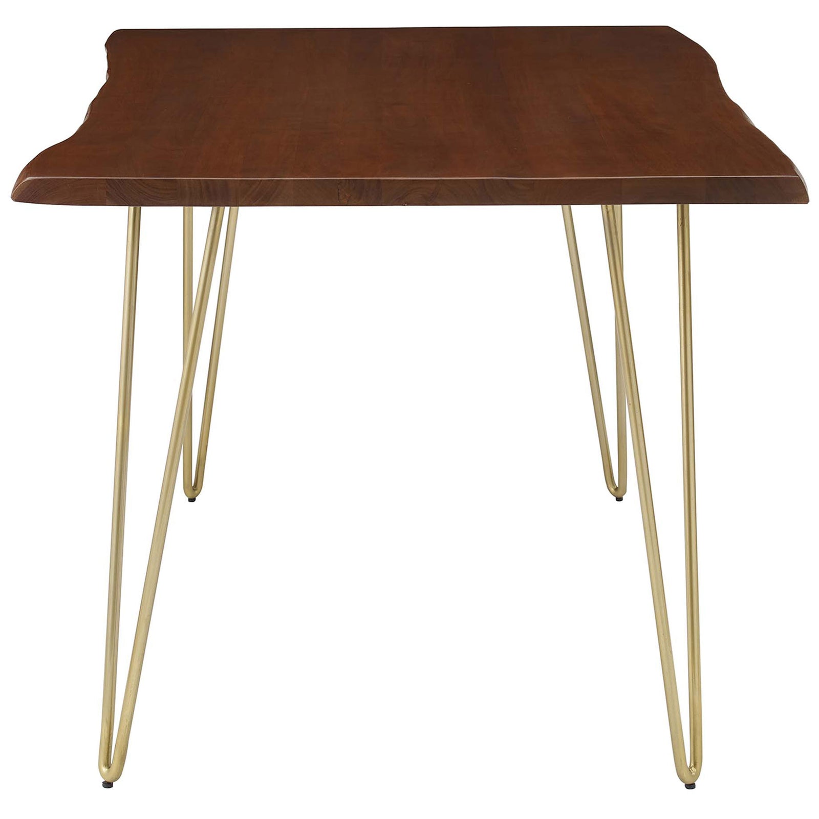 Rectangular acacia wood dining table with slender profile and gracefully curved live edges || EEI-6059-GLD-WAL || side_studio