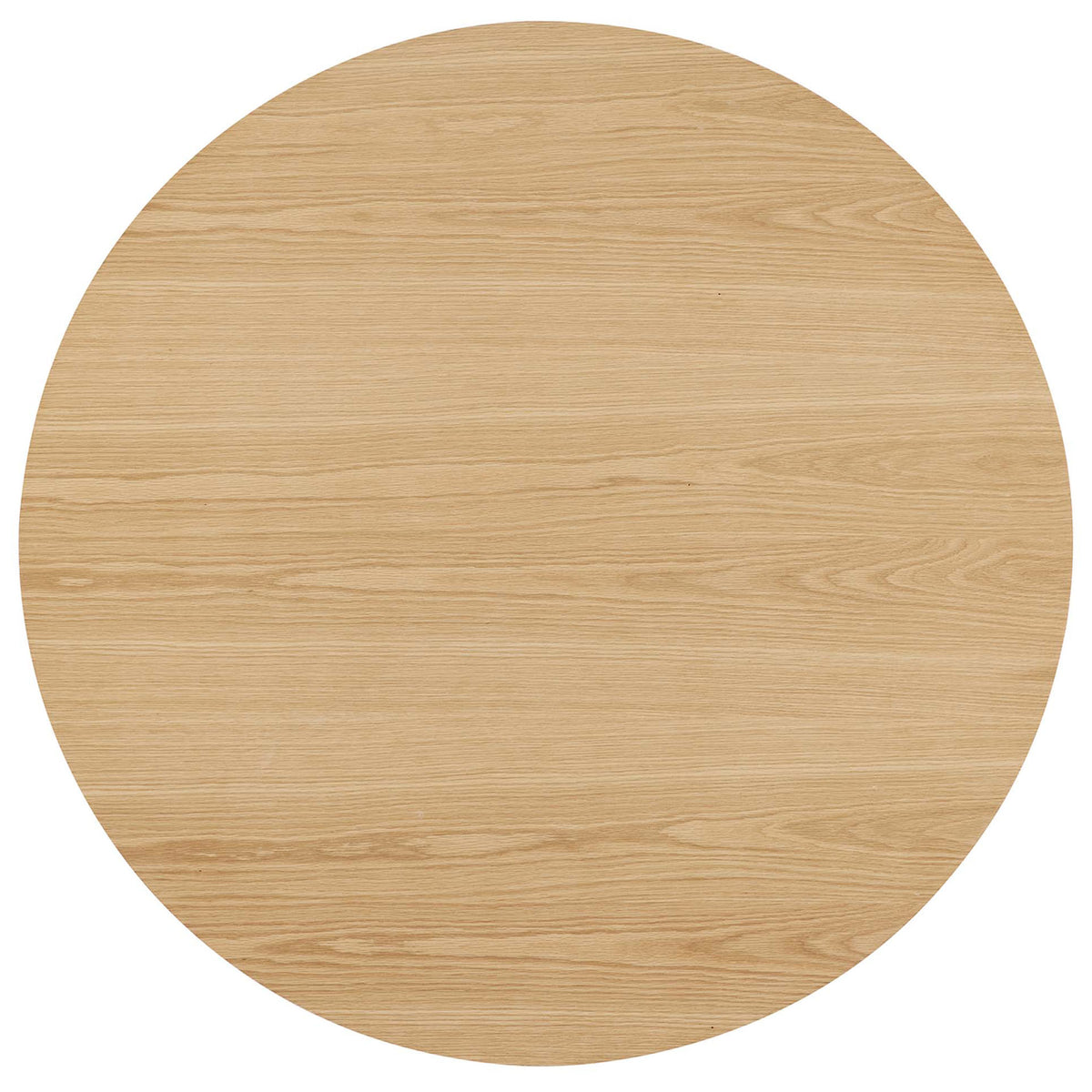 Smooth round oak dining tabletop highlights linear wood grain pattern and generous surface space || EEI-6064-OAK-SET || top_studio
