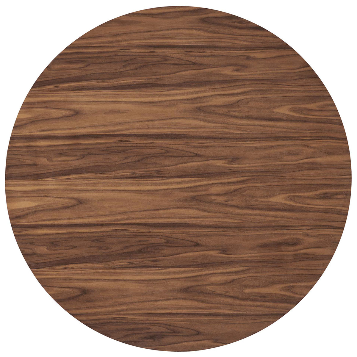 Smooth walnut wood grain tabletop offers a spacious 47 inch round surface for dining and entertaining || EEI-6064-WAL-SET || top_studio