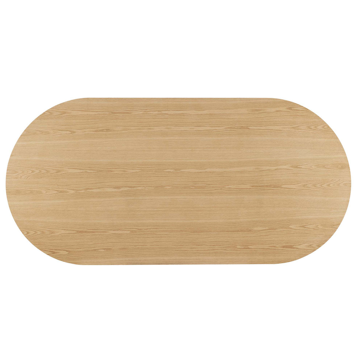 Generous oval tabletop surface in a light oak finish showcasing continuous, organic wood grain pattern || EEI-6065-OAK-SET || top_studio
