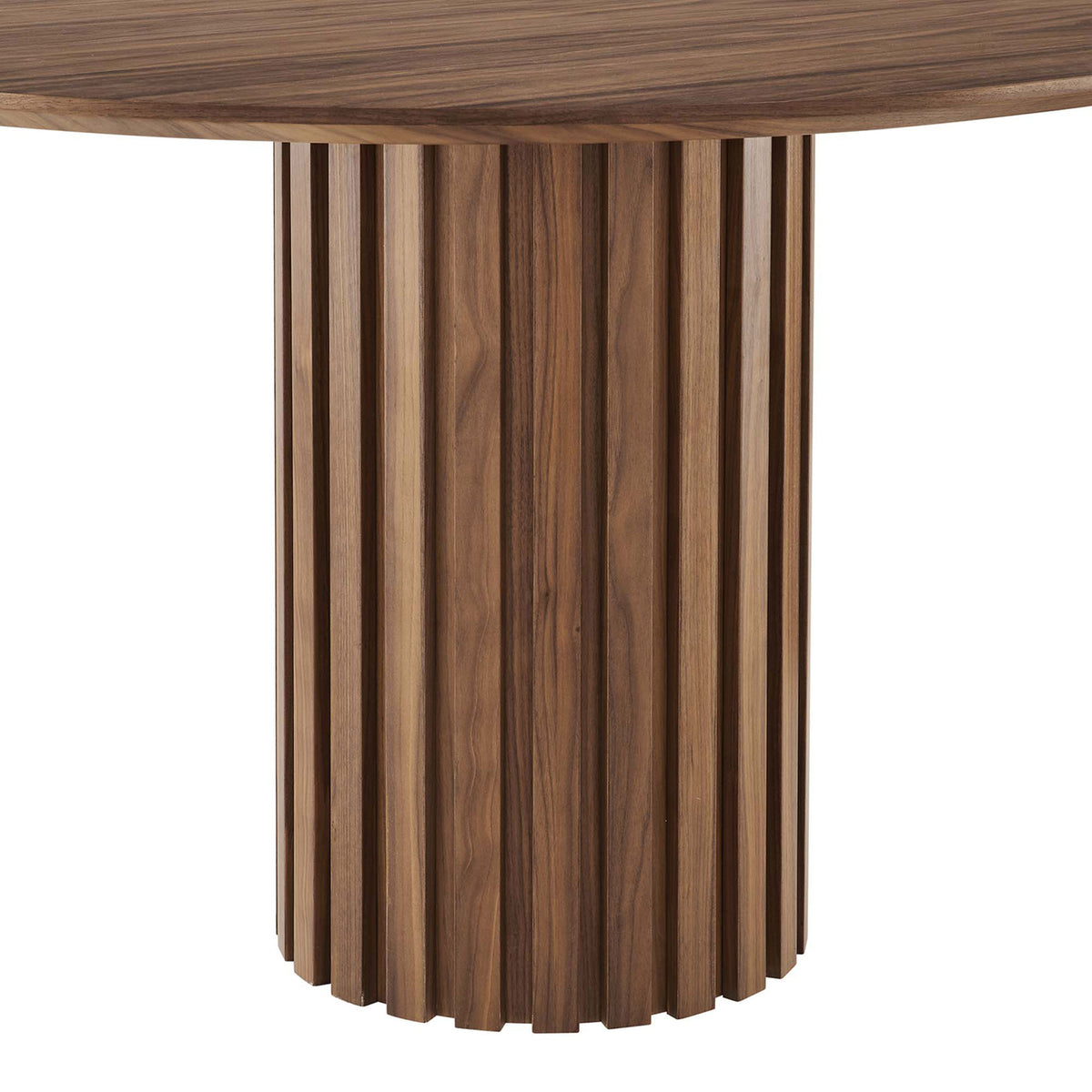 Fluted walnut pedestal base with vertical ribbed detailing and smooth cylindrical profile || EEI-6065-WAL-SET || leg_studio