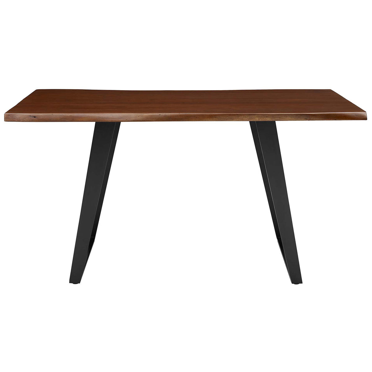 Slim profile of the Viggo dining table with tapered metal legs and sculpted live edge top || EEI-6067-BLK-WAL || front_studio