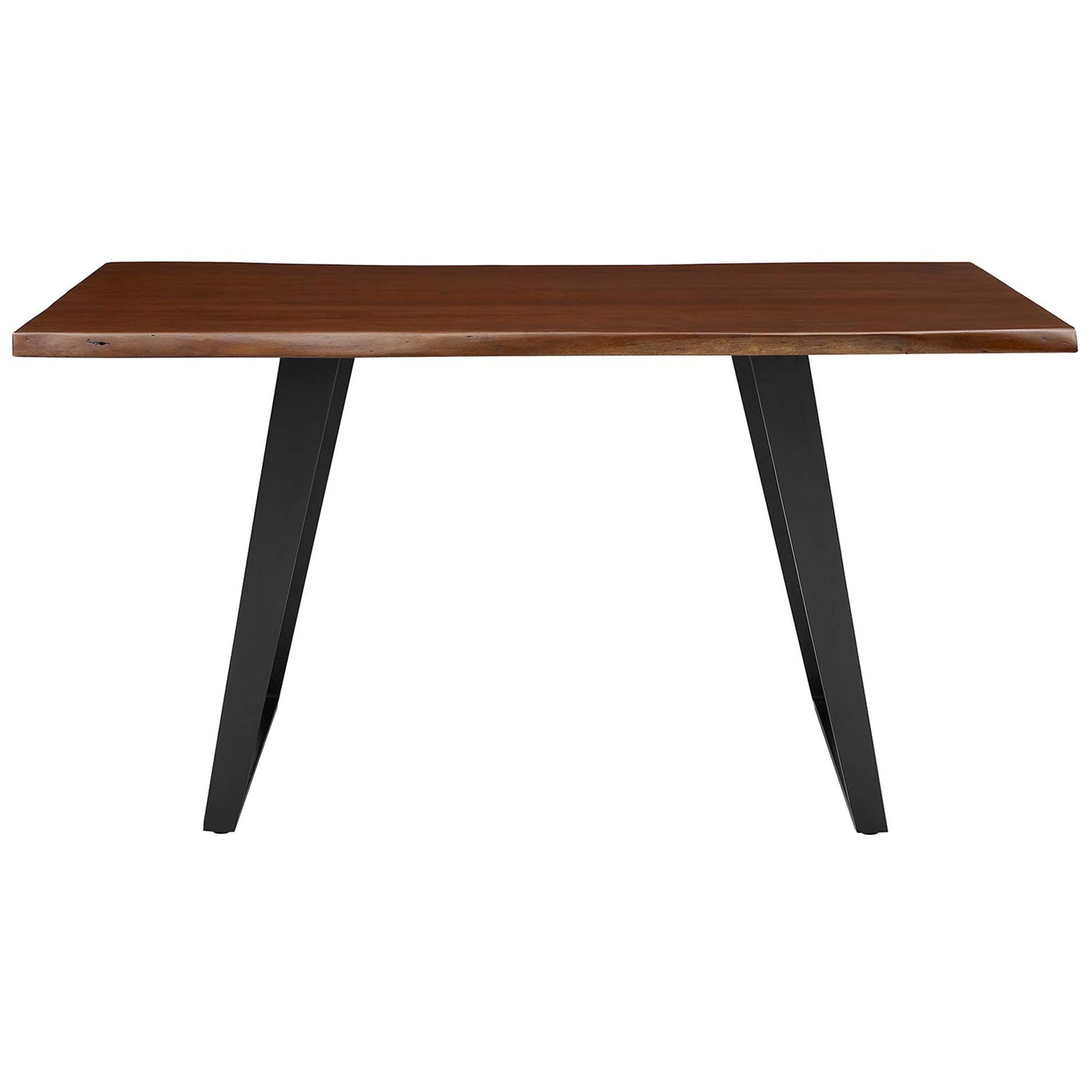 Slim profile of the Viggo dining table with tapered metal legs and sculpted live edge top || EEI-6067-BLK-WAL || front_studio