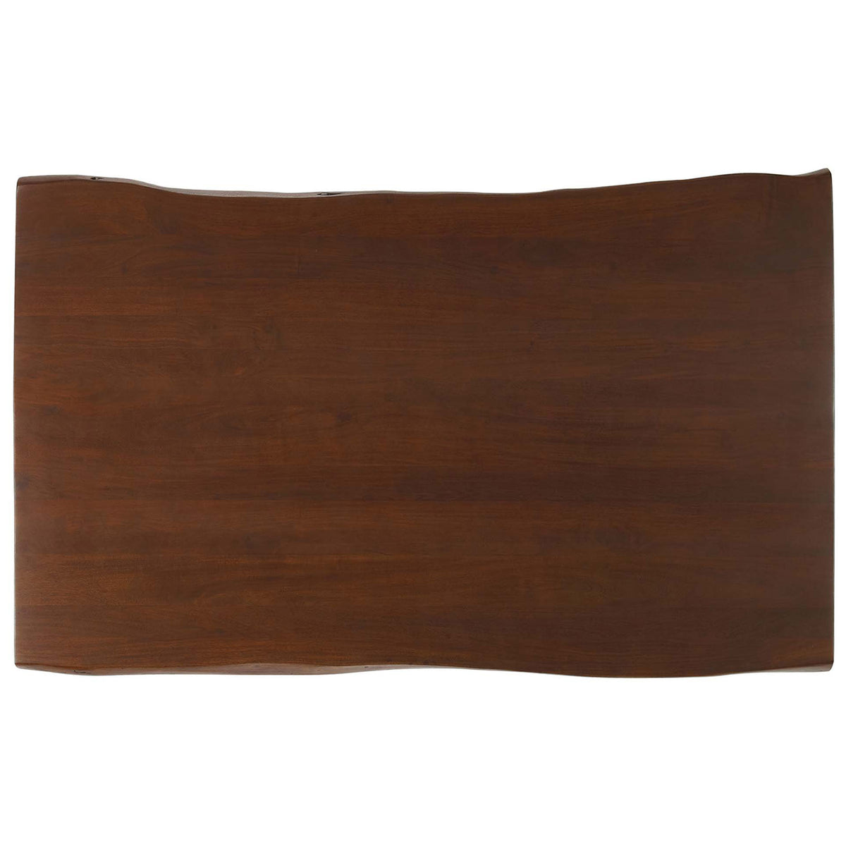 Overhead view of the live edge tabletop showcasing rich walnut tone and organic edges || EEI-6067-BLK-WAL || top_studio
