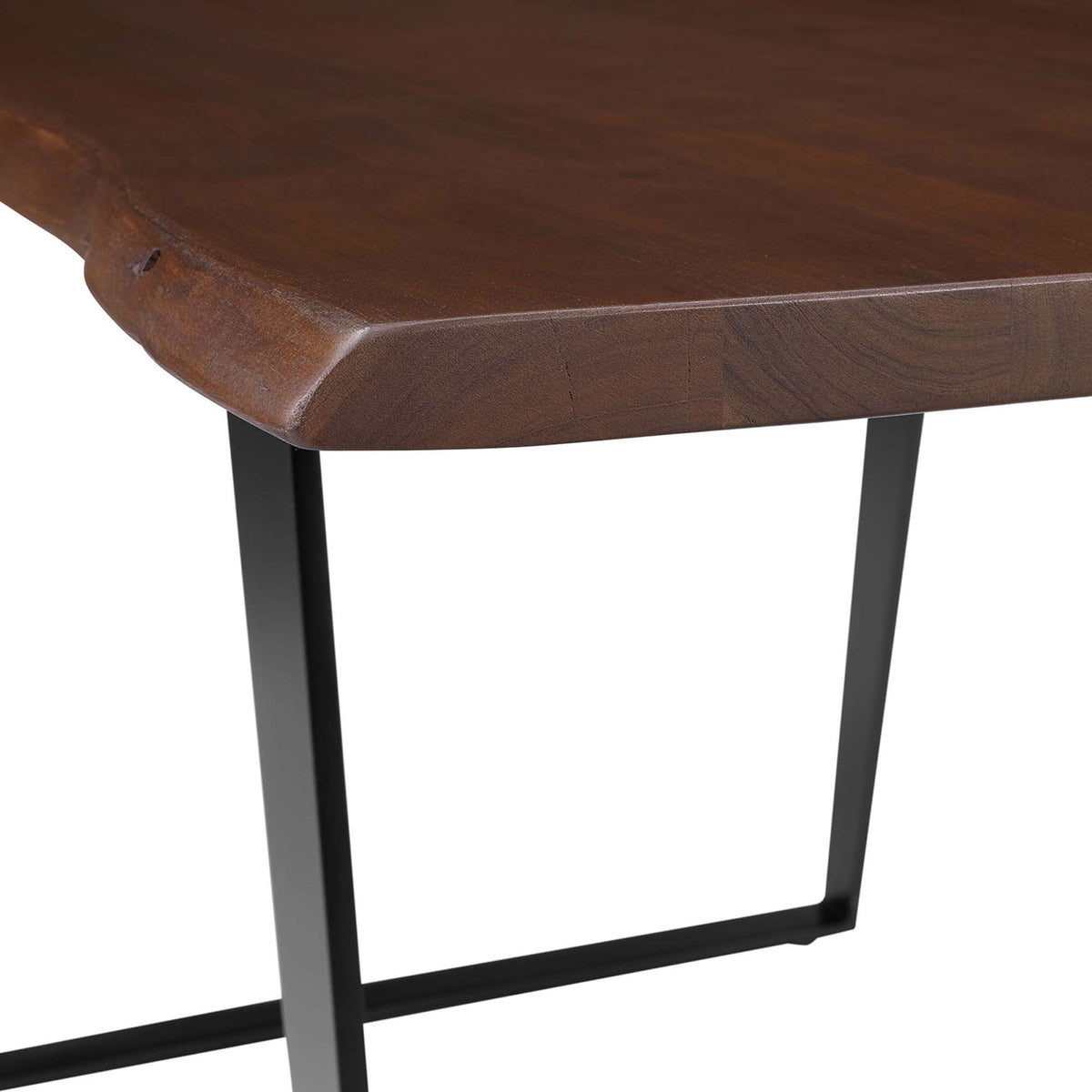 Live edge corner of the acacia tabletop reveals unique grain patterns and natural character || EEI-6067-BLK-WAL || detail_studio