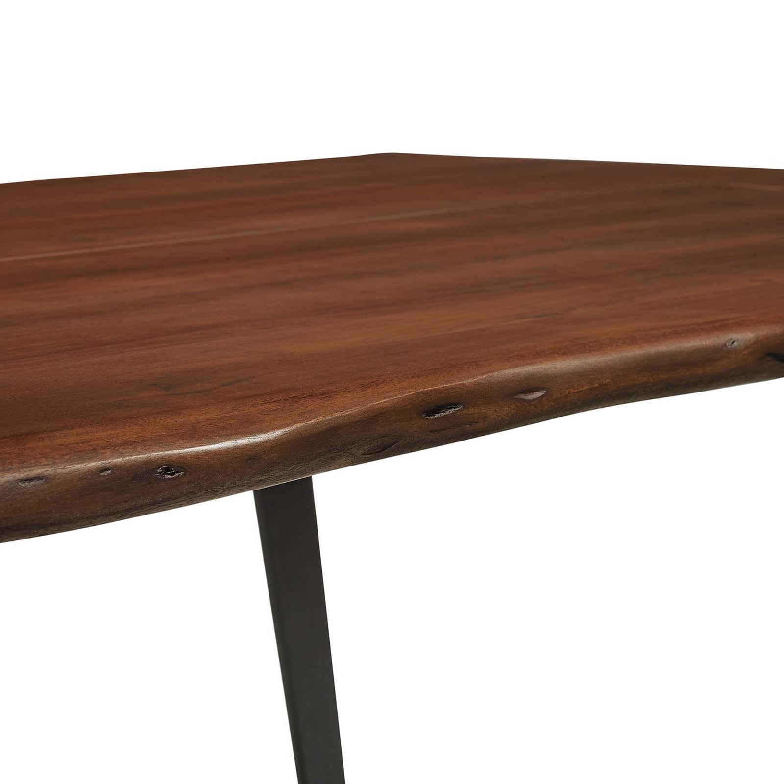Organic live edge profile with natural knots and textures emphasizes the table artisanal feel || EEI-6067-BLK-WAL || detail_studio