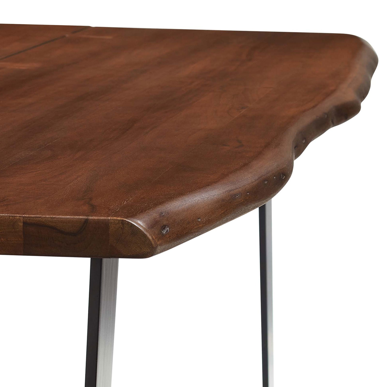 Richly grained live edge acacia wood brings inviting warmth to this contemporary dining table || EEI-6067-BLK-WAL || detail_studio