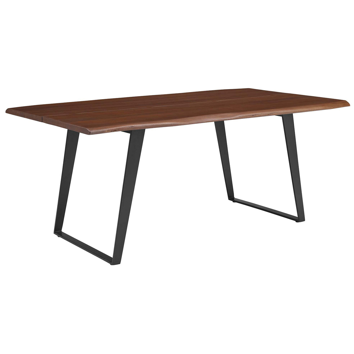 Live edge acacia dining table in a longer 74 in size with walnut finish and black sled legs || EEI-6069-BLK-WAL || front_angle_studio