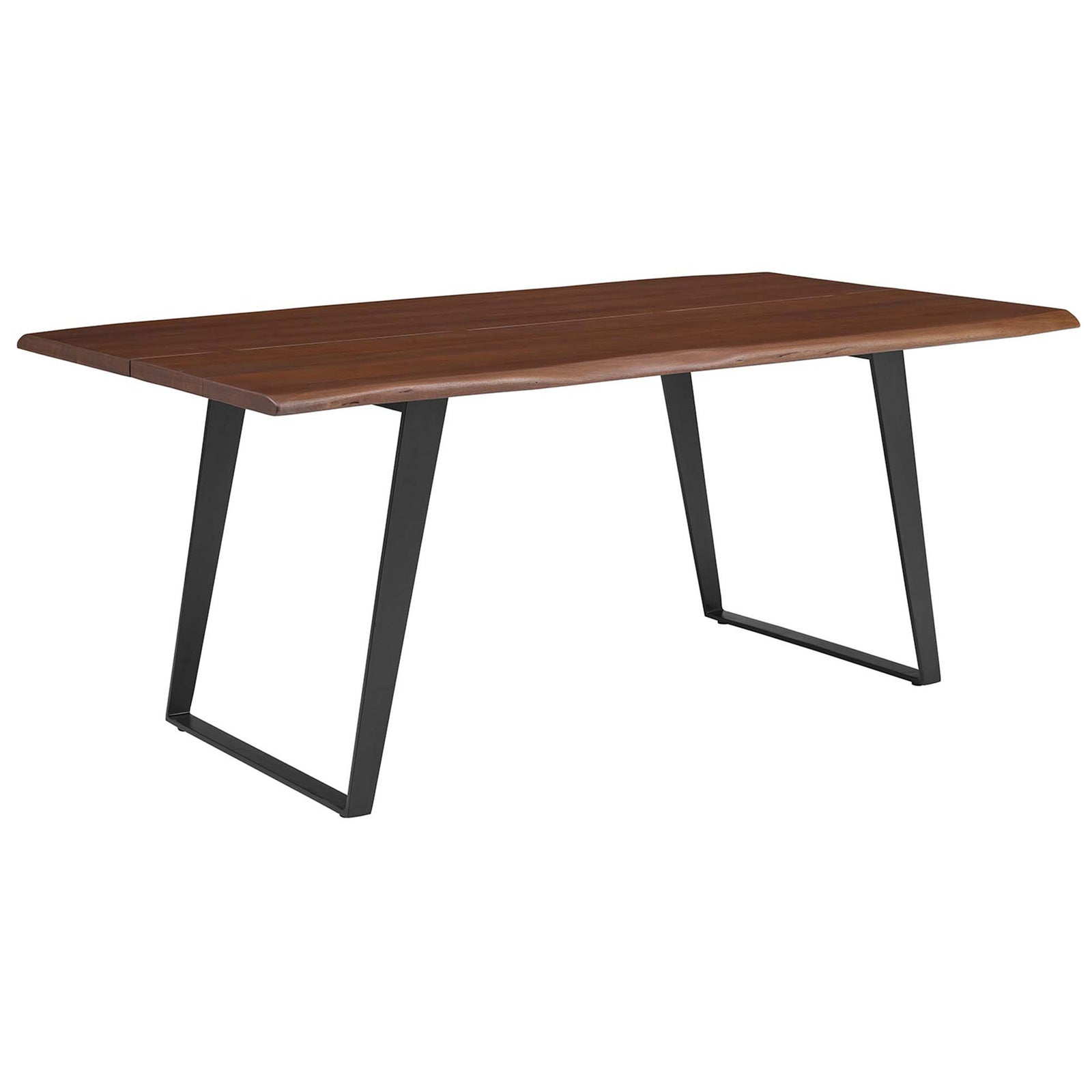 Live edge acacia dining table in a longer 74 in size with walnut finish and black sled legs || EEI-6069-BLK-WAL || front_angle_studio