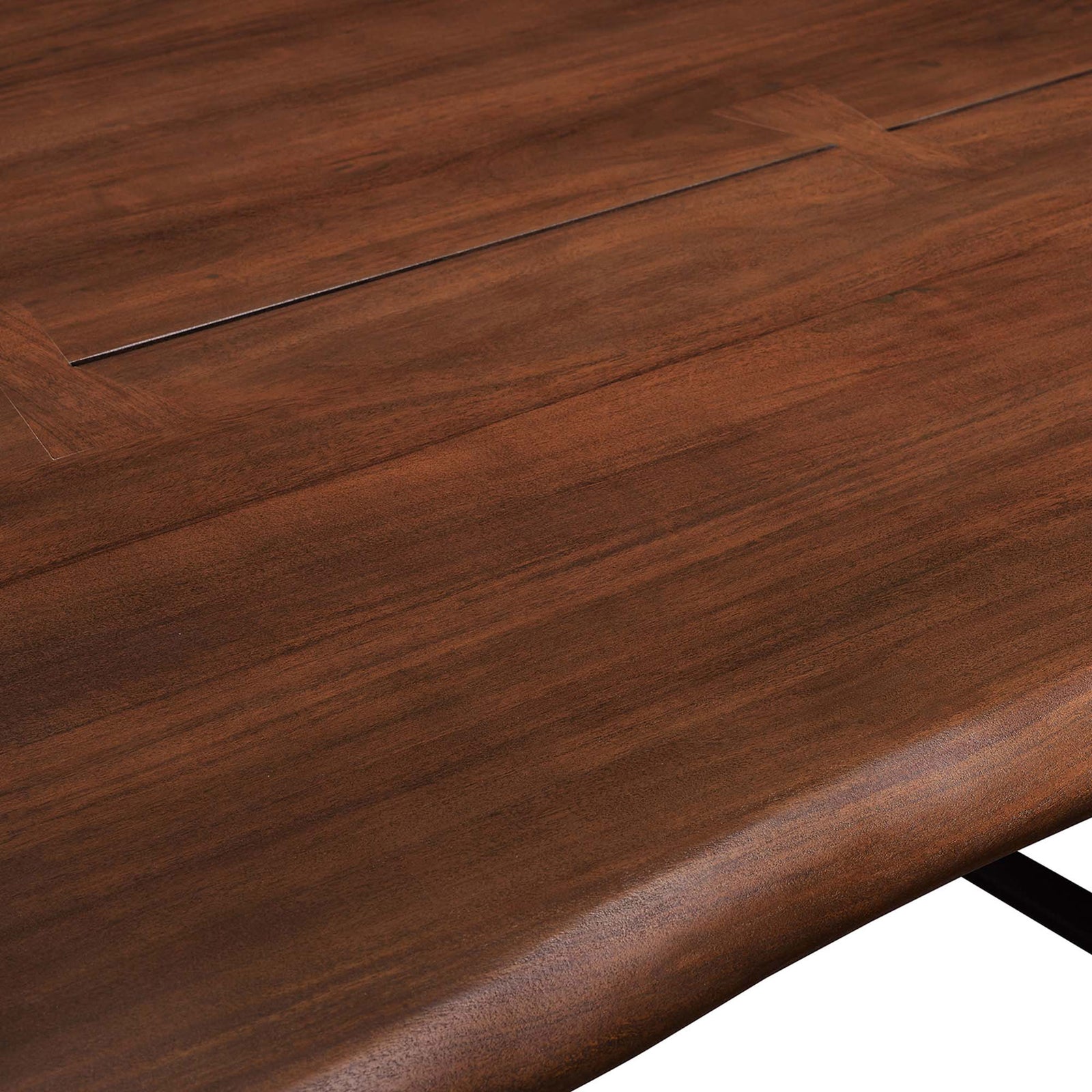 Smooth walnut surface and visible joint accents lend handcrafted appeal to the Viggo table || EEI-6069-BLK-WAL || detail_studio