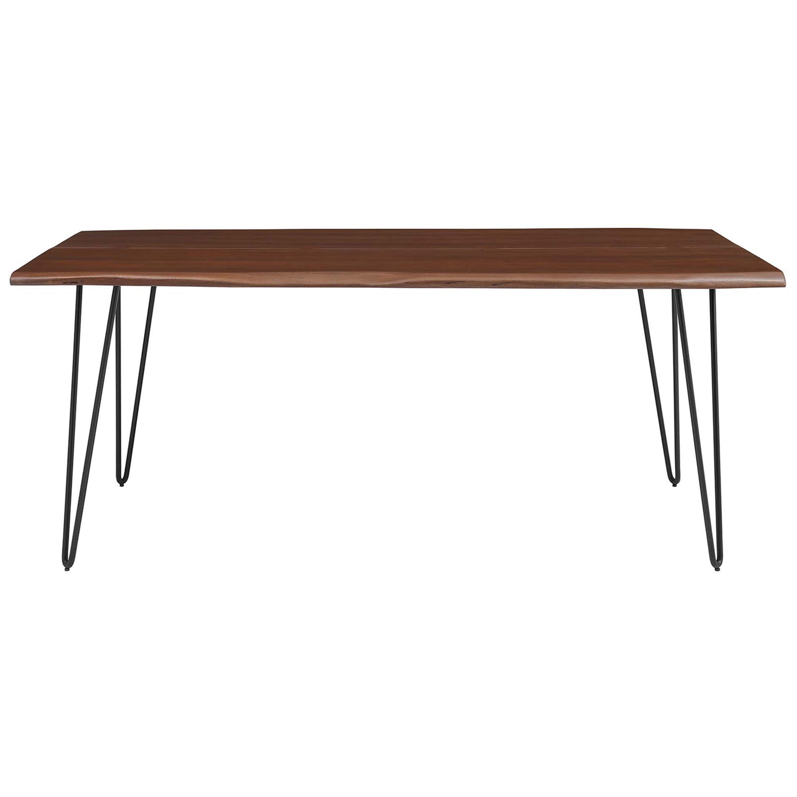 Live edge acacia wood dining table with joined planks and butterfly joints for a striking centerpiece. || EEI-6070-BLK-WAL || front_studio