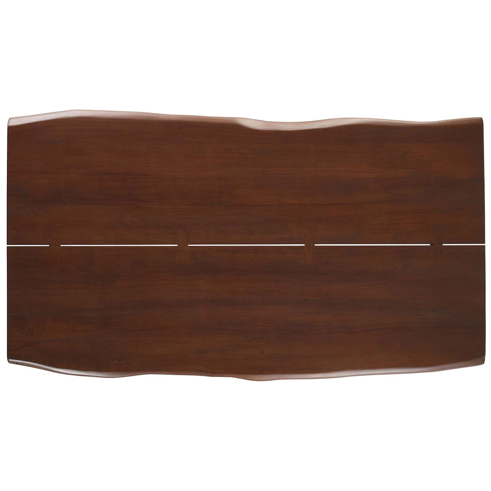 Live edge tabletop in warm walnut finish with acacia planks joined by subtle butterfly inlays || EEI-6070-GLD-WAL || top_studio