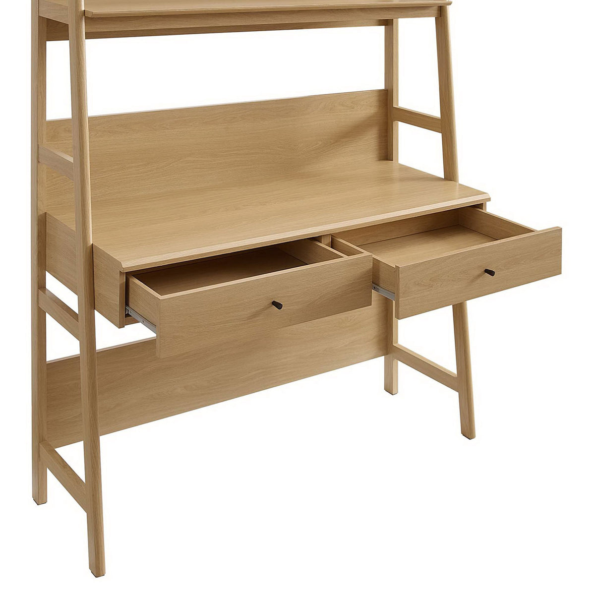 Two full-extension drawers offer easy access and tidy storage beneath the spacious workspace || EEI-6073-OAK || storage_open_studio