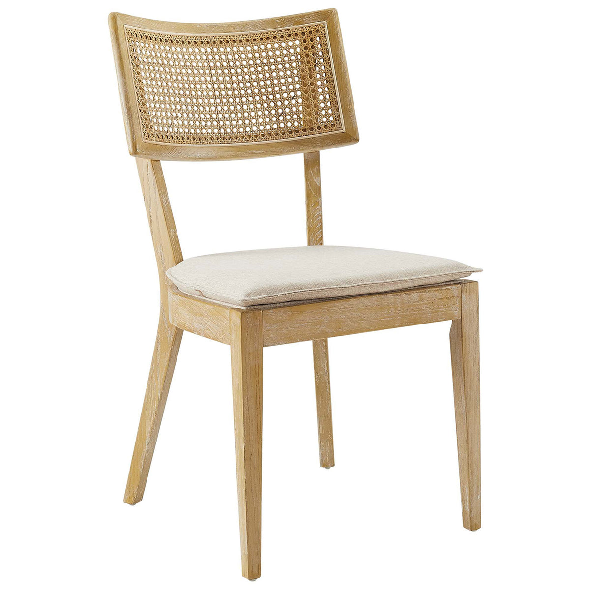 Modern farmhouse dining chair with airy cane back and plush gray beige seat cushion || EEI-6080-GRY-BEI || front_angle_studio